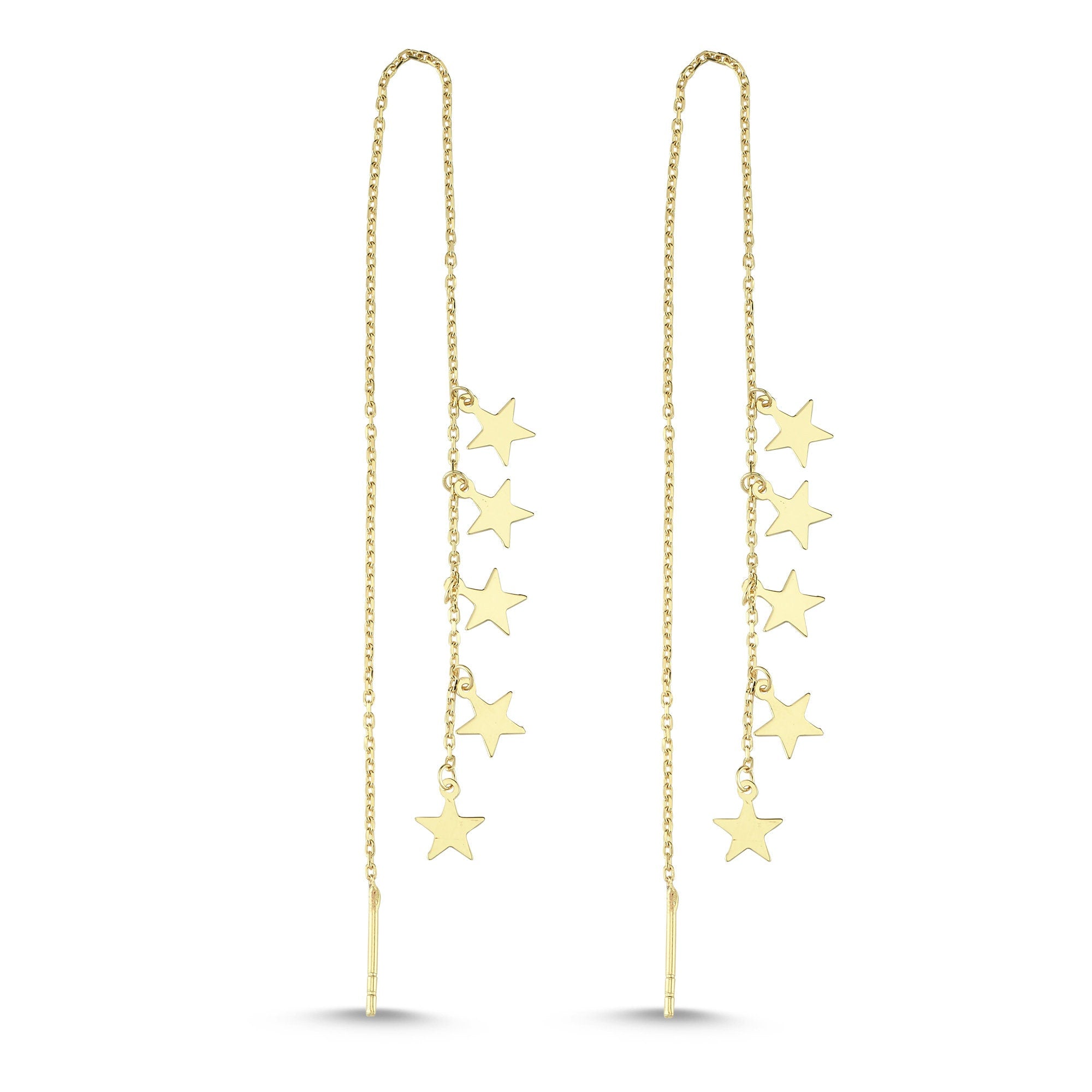 Cute Star Charm Threader Earrings in Solid 14kt Gold