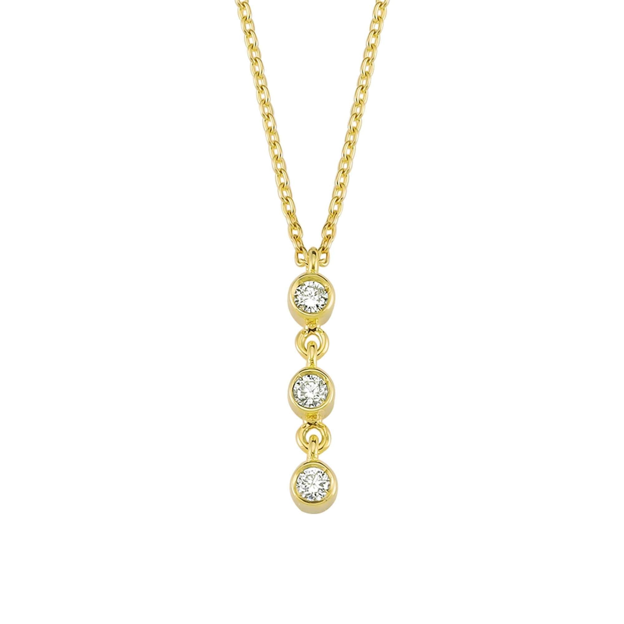 Dainty 3-Stone Vertical Diamond Necklace in 14k Gold
