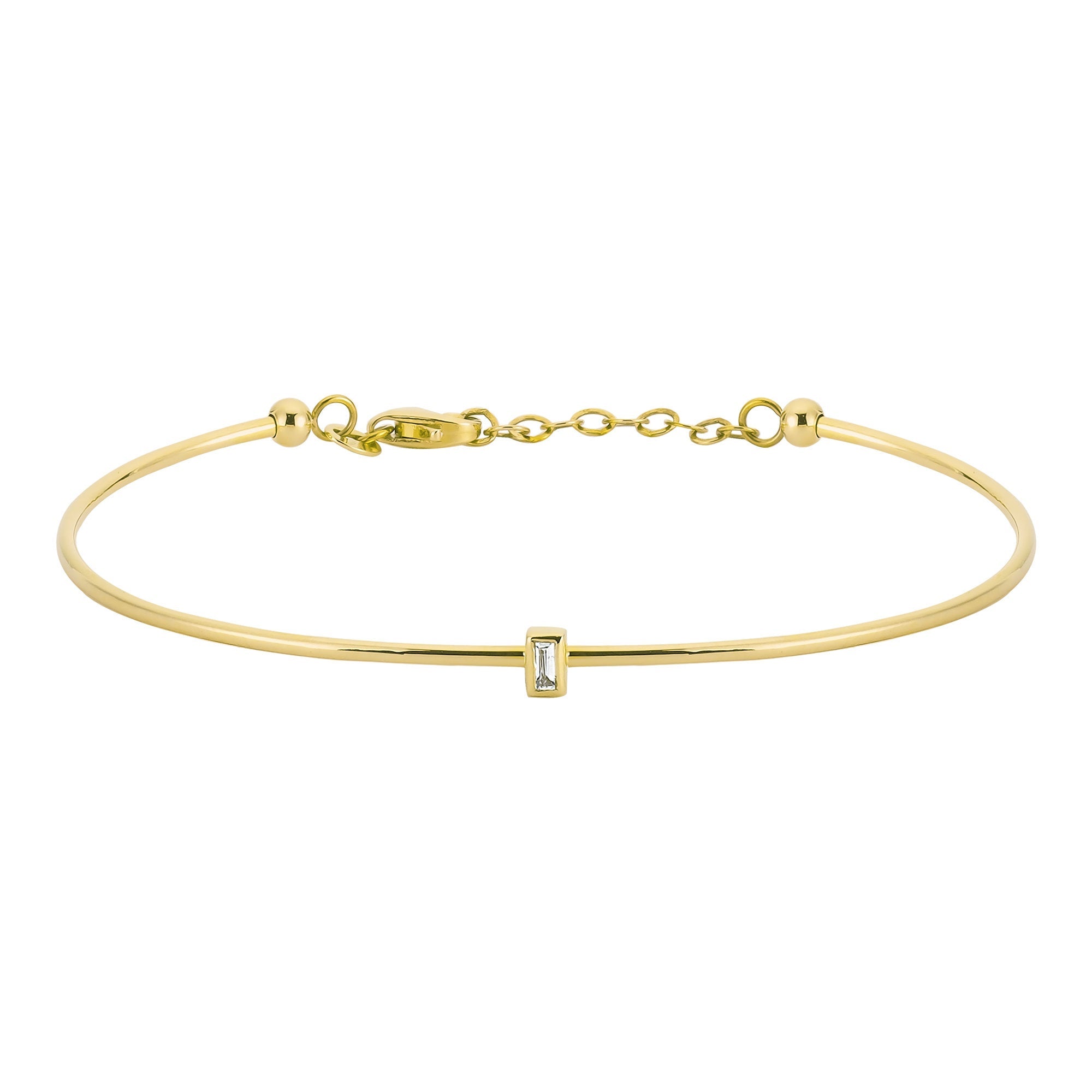 Dainty Baguette Diamond Bangle in 14k