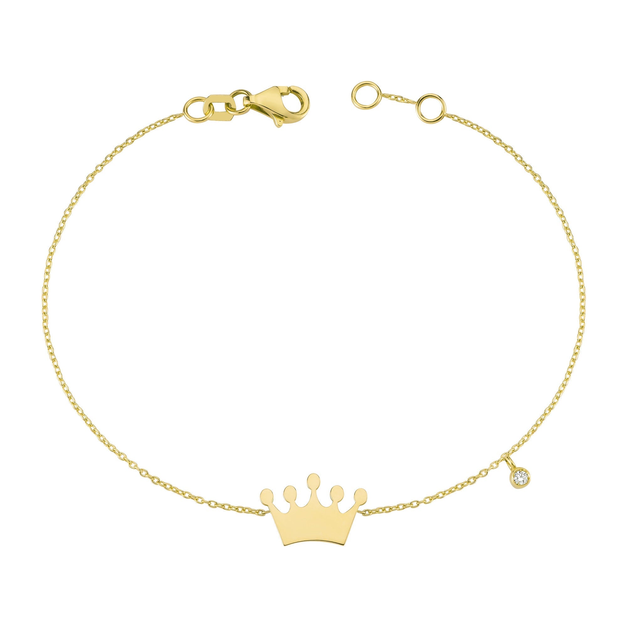 Dainty Crown Chain Bracelet with Gold and Diamond
