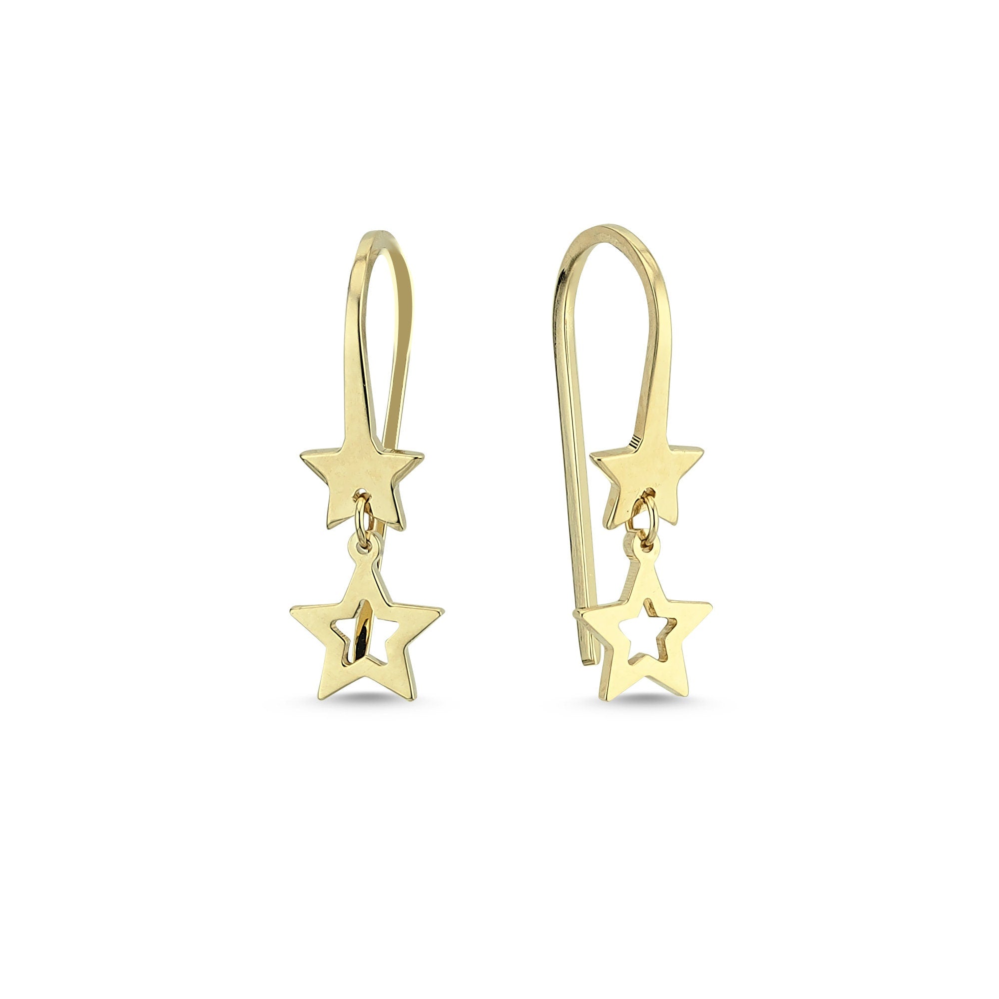 Dainty Dangle Earrings with Tiny Star Charm in Gold