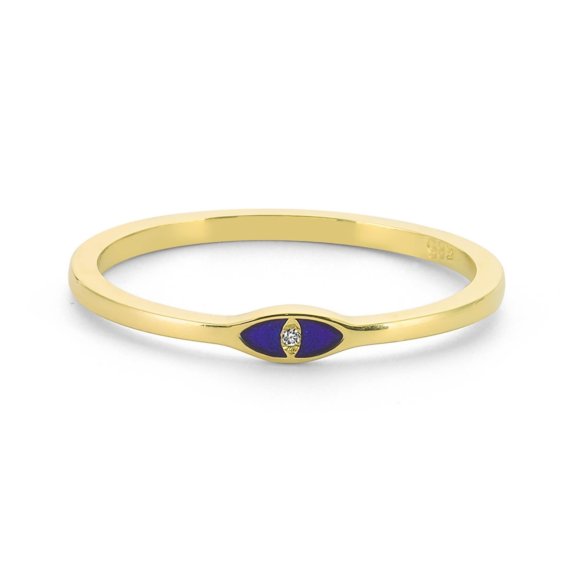 Dainty Diamond Blue Enamel Ring in 14k Gold