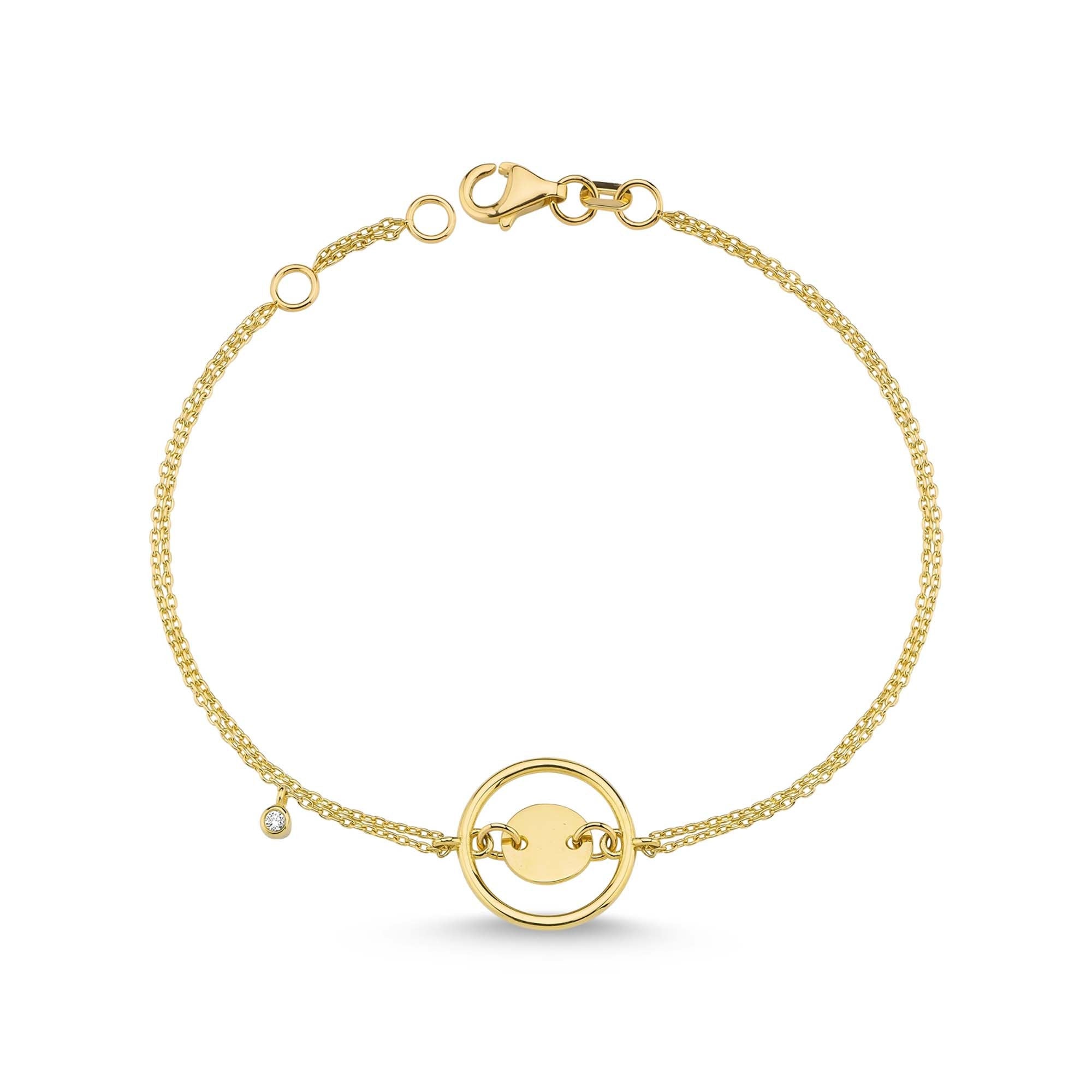 Dainty Diamond Circle Bracelet with 2 Strand Chain