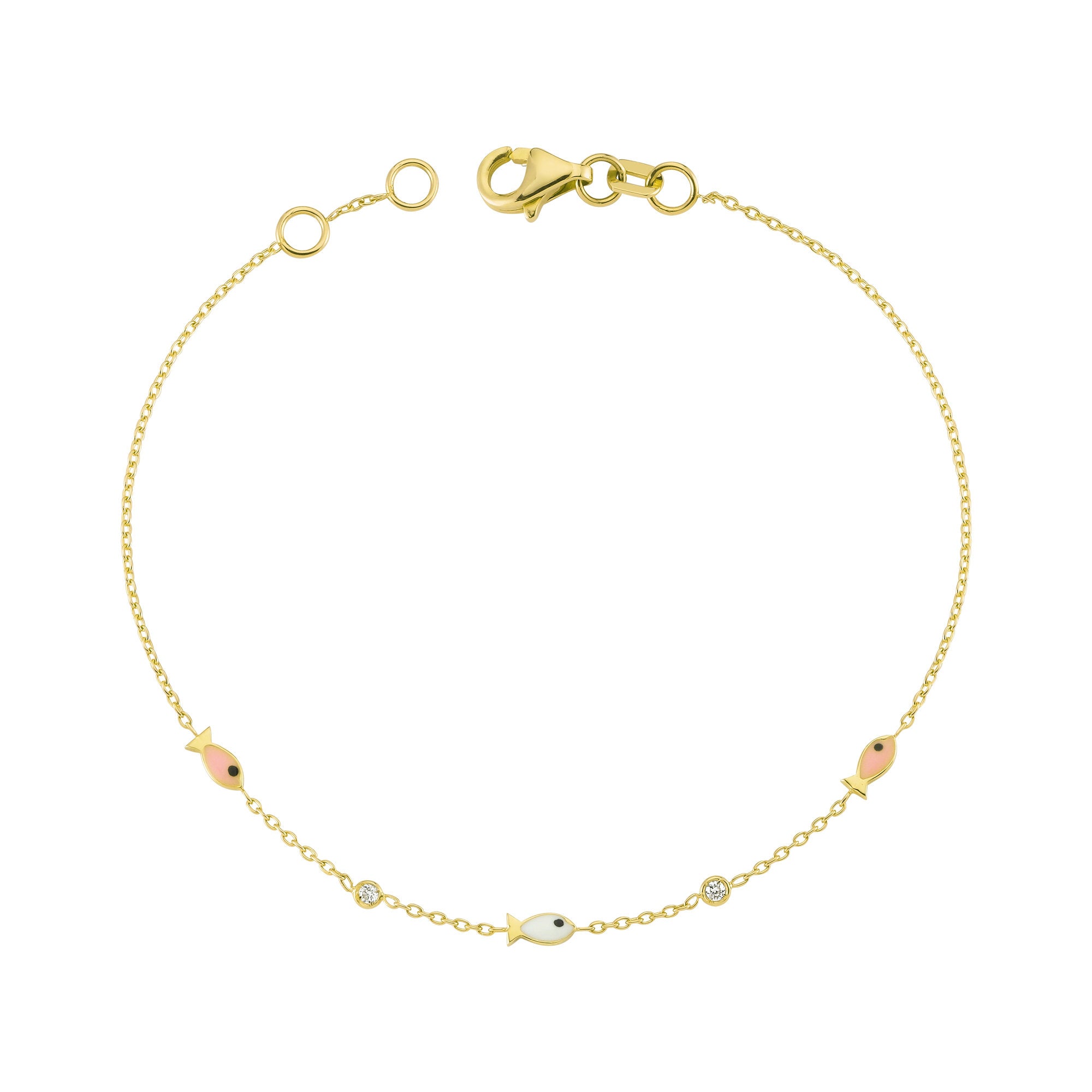 Dainty Fish Bracelet with Gold and Diamond