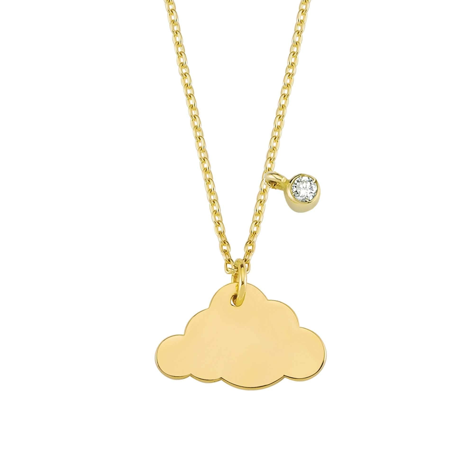 Dainty Gold Cloud Charm Necklace with Diamond Chain