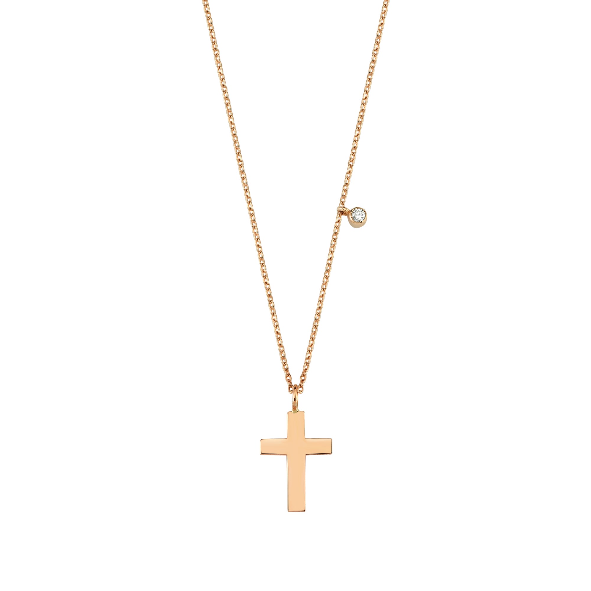 Dainty Gold Cross Charm Necklace with Bezel Diamond