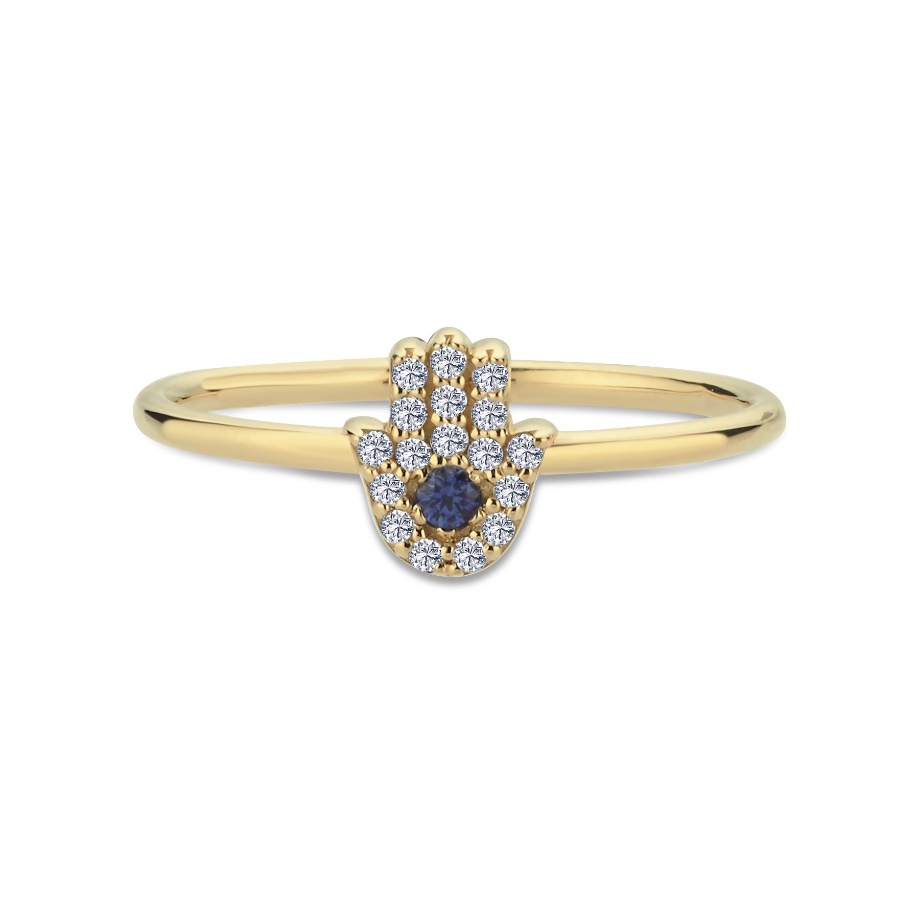 Dainty Hamsa Hand Ring with Sapphire