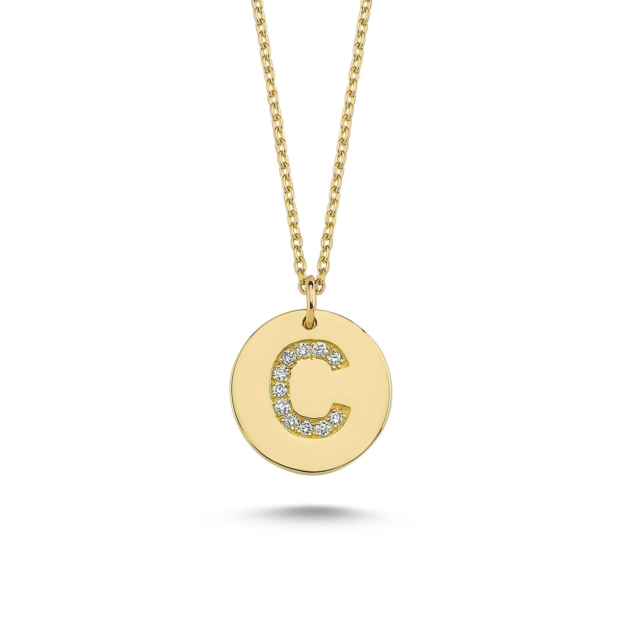 Dainty Initial C Pendant Necklace with Small Diamond