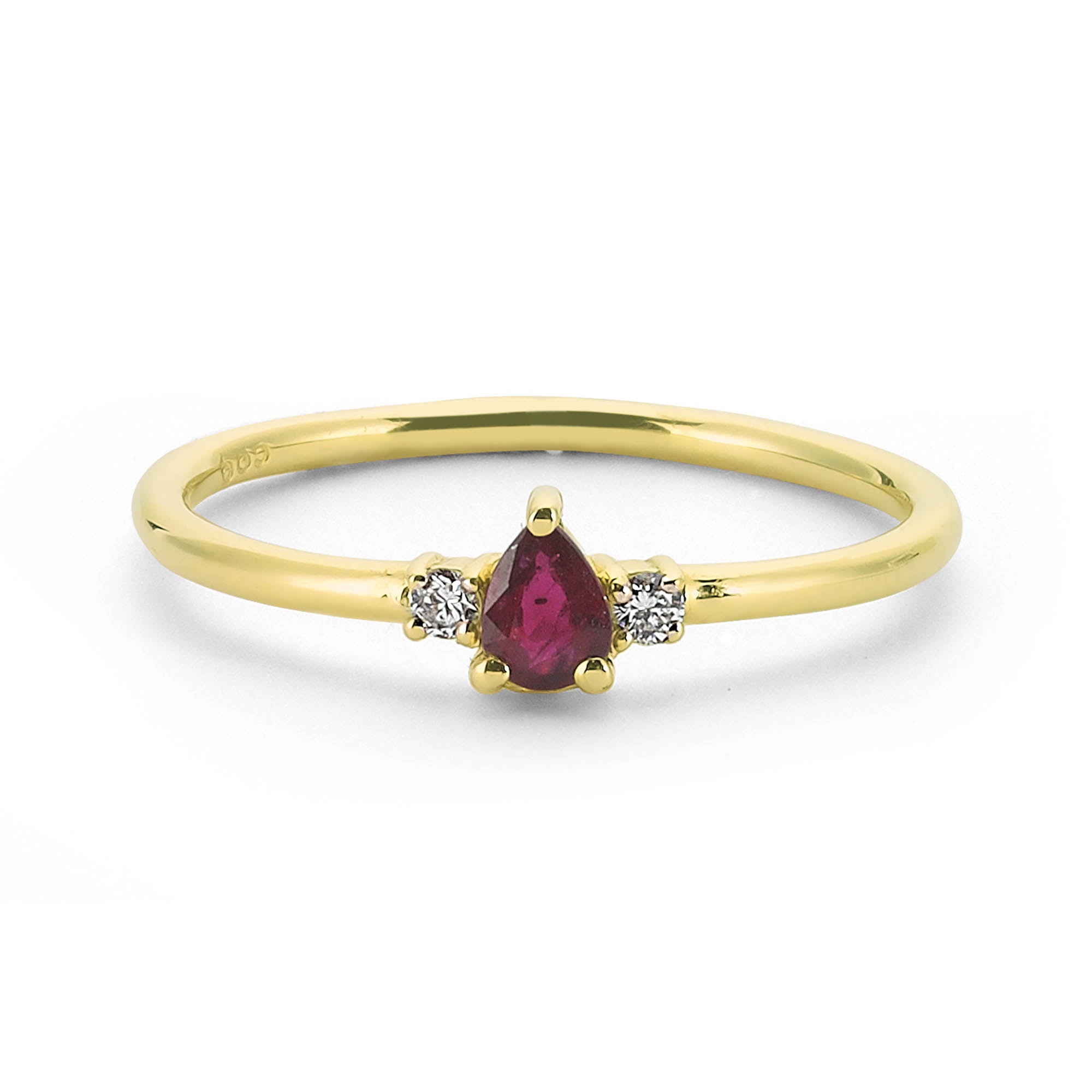 Dainty Pear Shape Ruby and Diamond Engagement Ring