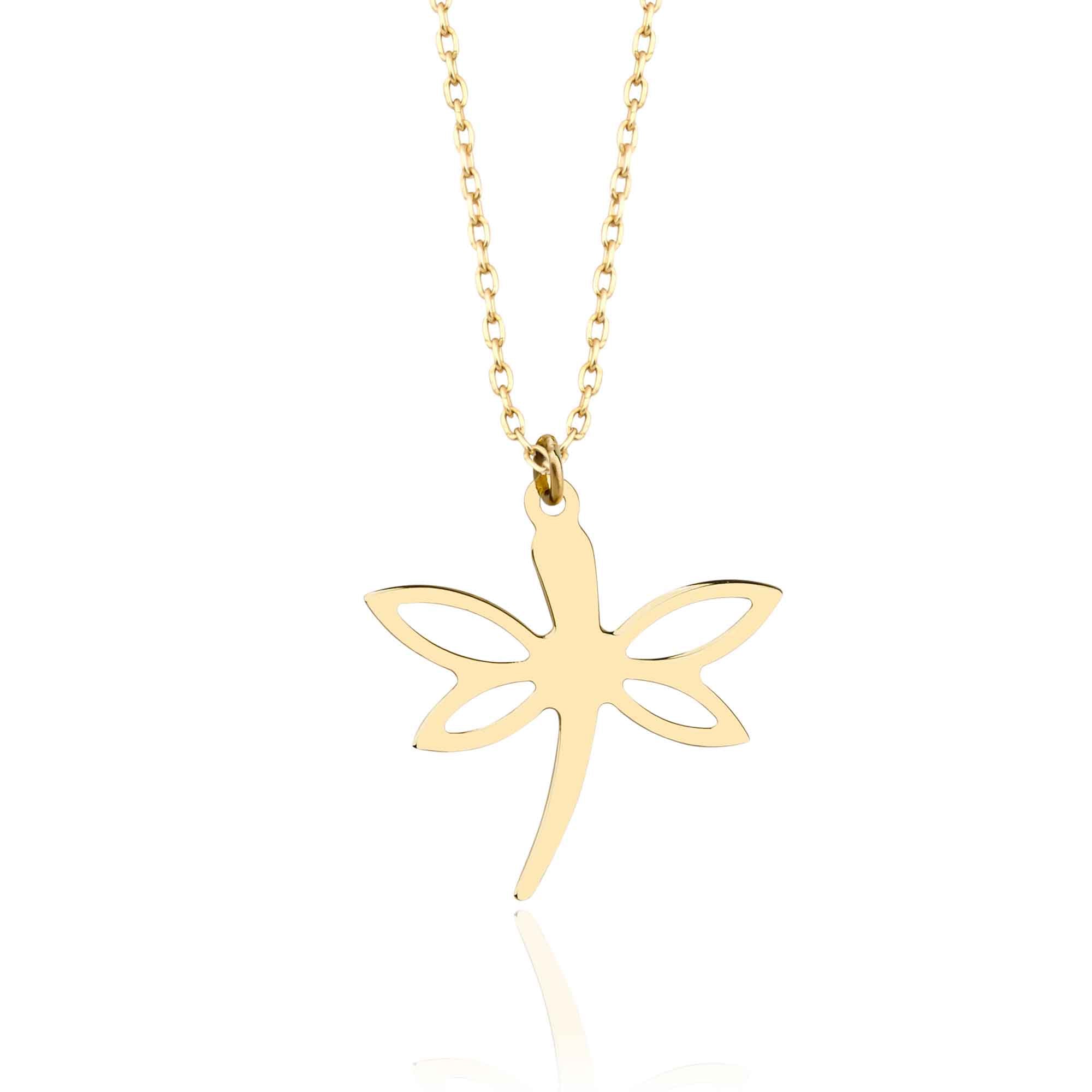 Dainty Solid Gold Dragonfly Charm Necklace