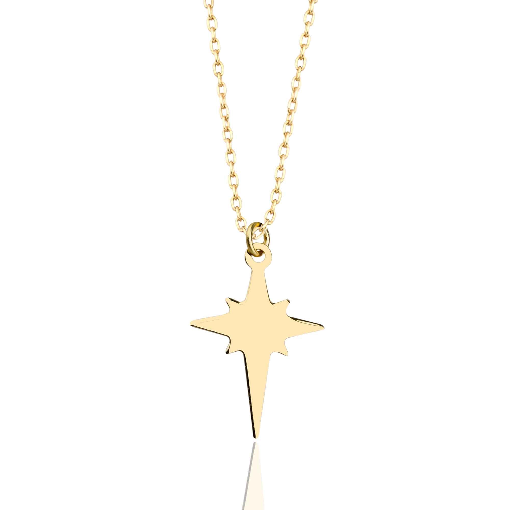 Dainty Starburst Charm Necklace in Solid Yellow Gold