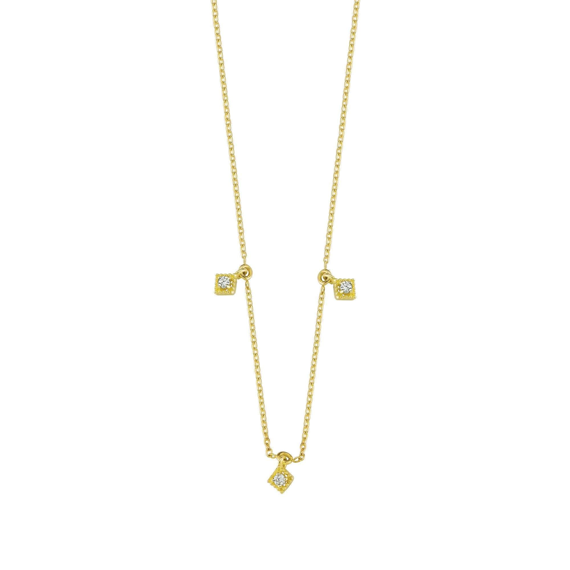 Dangle Square Charm Choker Necklace with Diamond