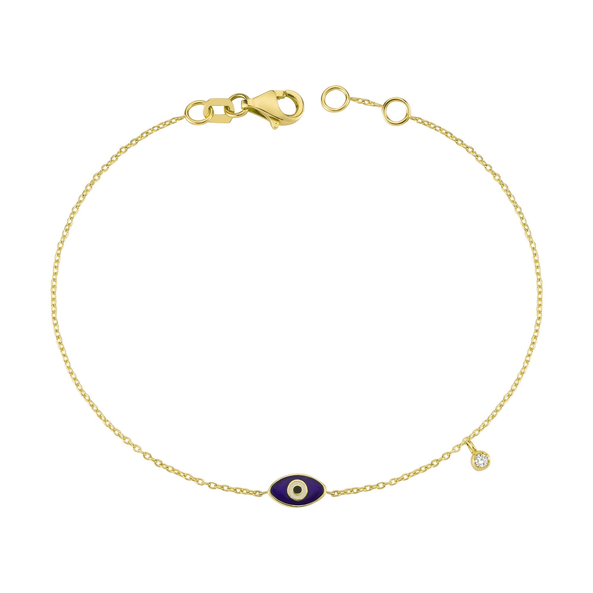 Dark Blue Evil Eye Bracelet with Diamond in Marquise Shape