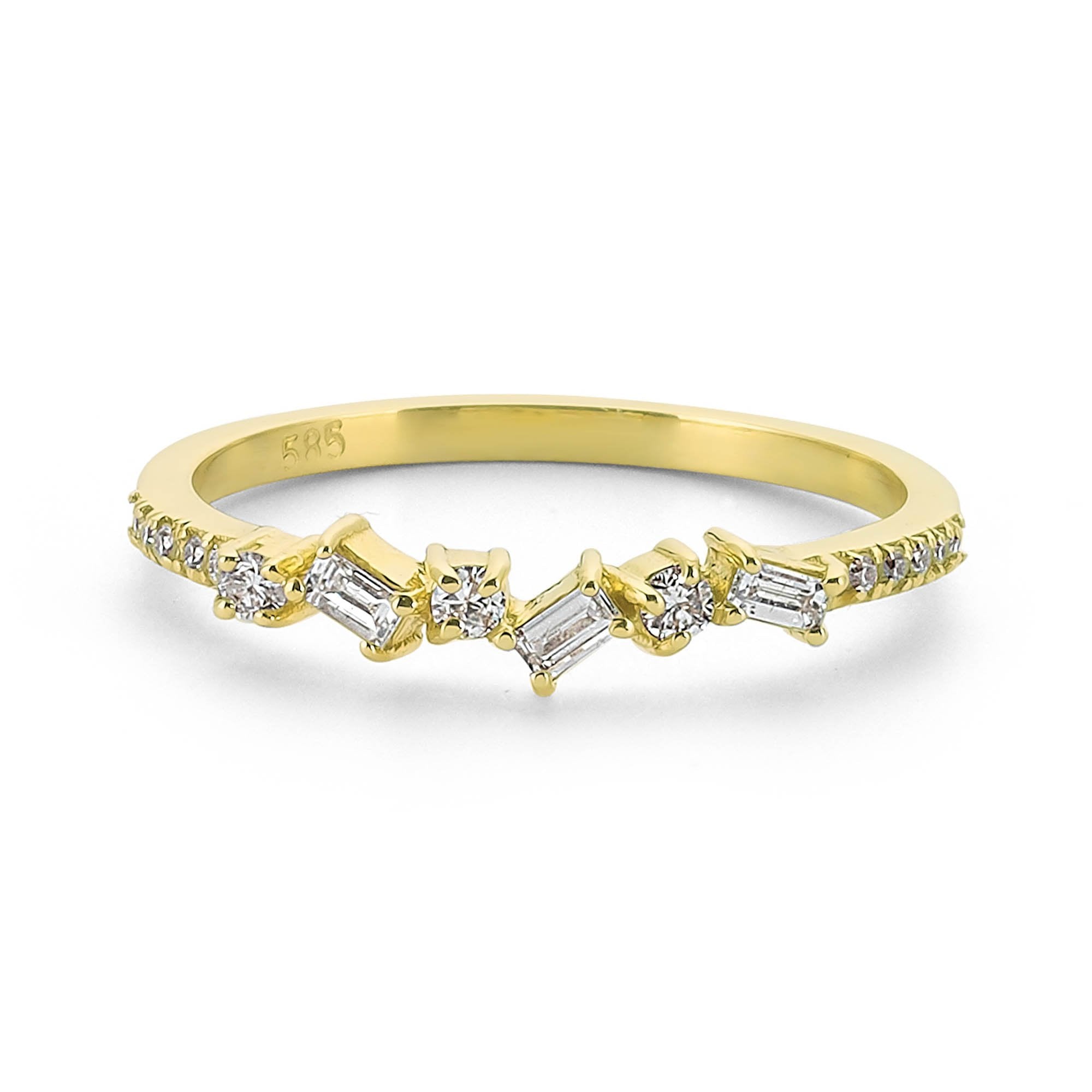 Delicate Baguette and Round Diamond Stack Ring