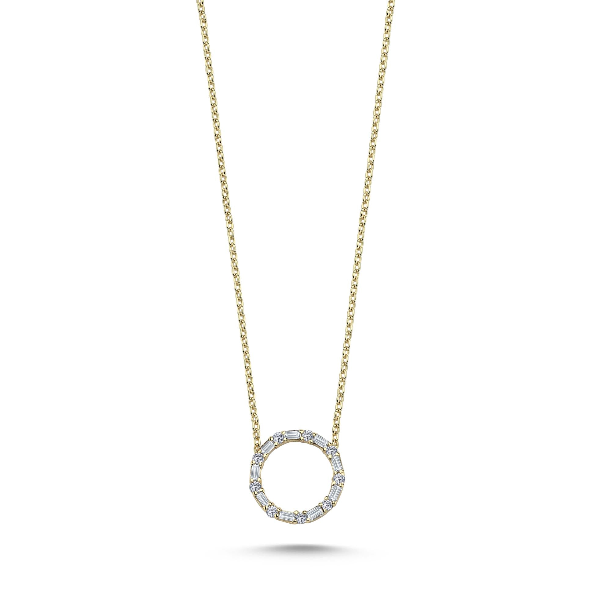 Delicate Baguette Diamond Round Necklace