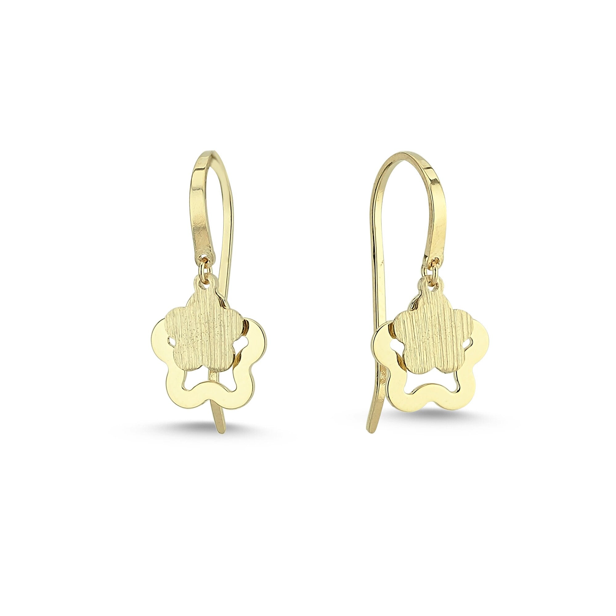 Delicate Clover Charm Earrings with Matte Finish in Gold