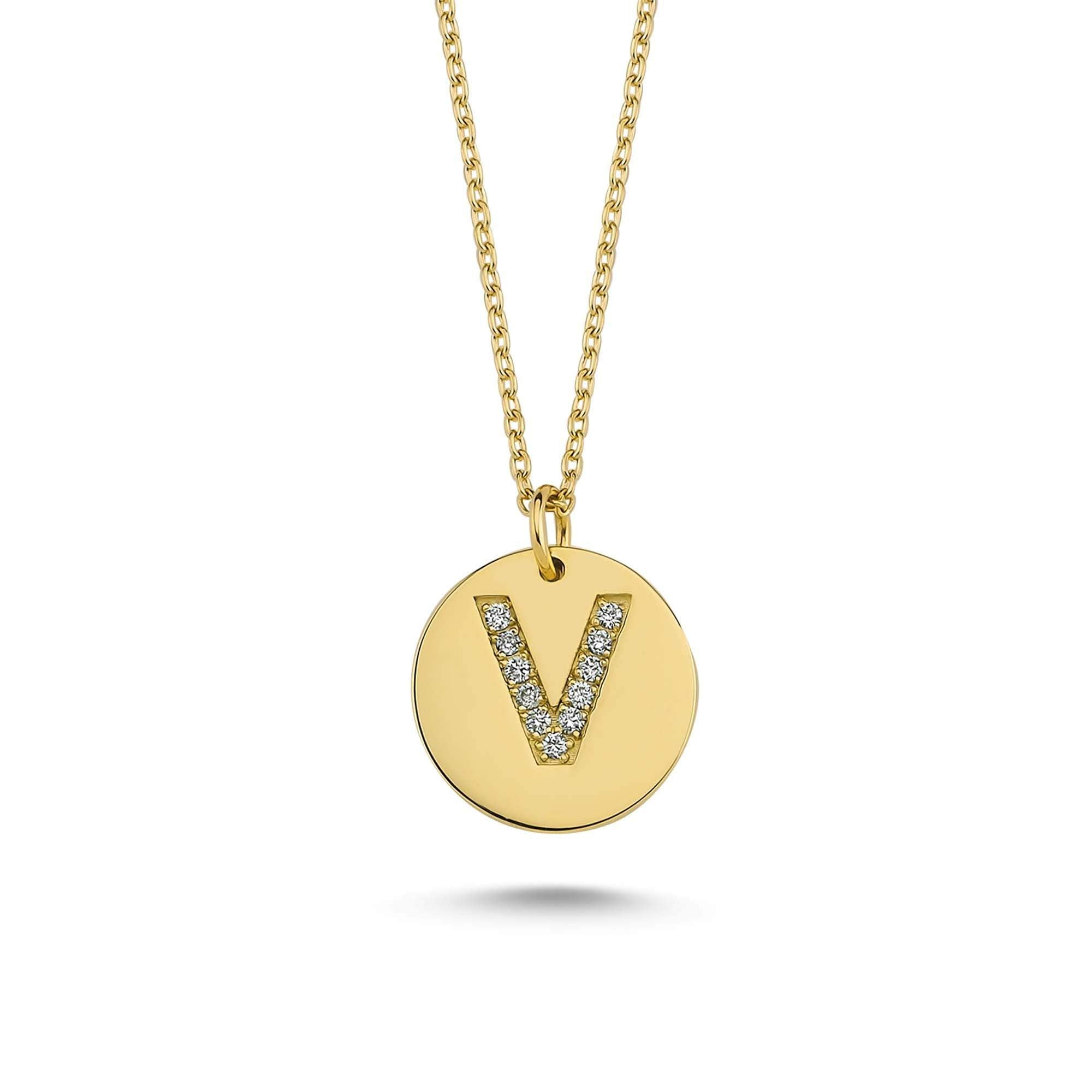 Delicate Initial V Pendant Necklace with Genuine Diamond