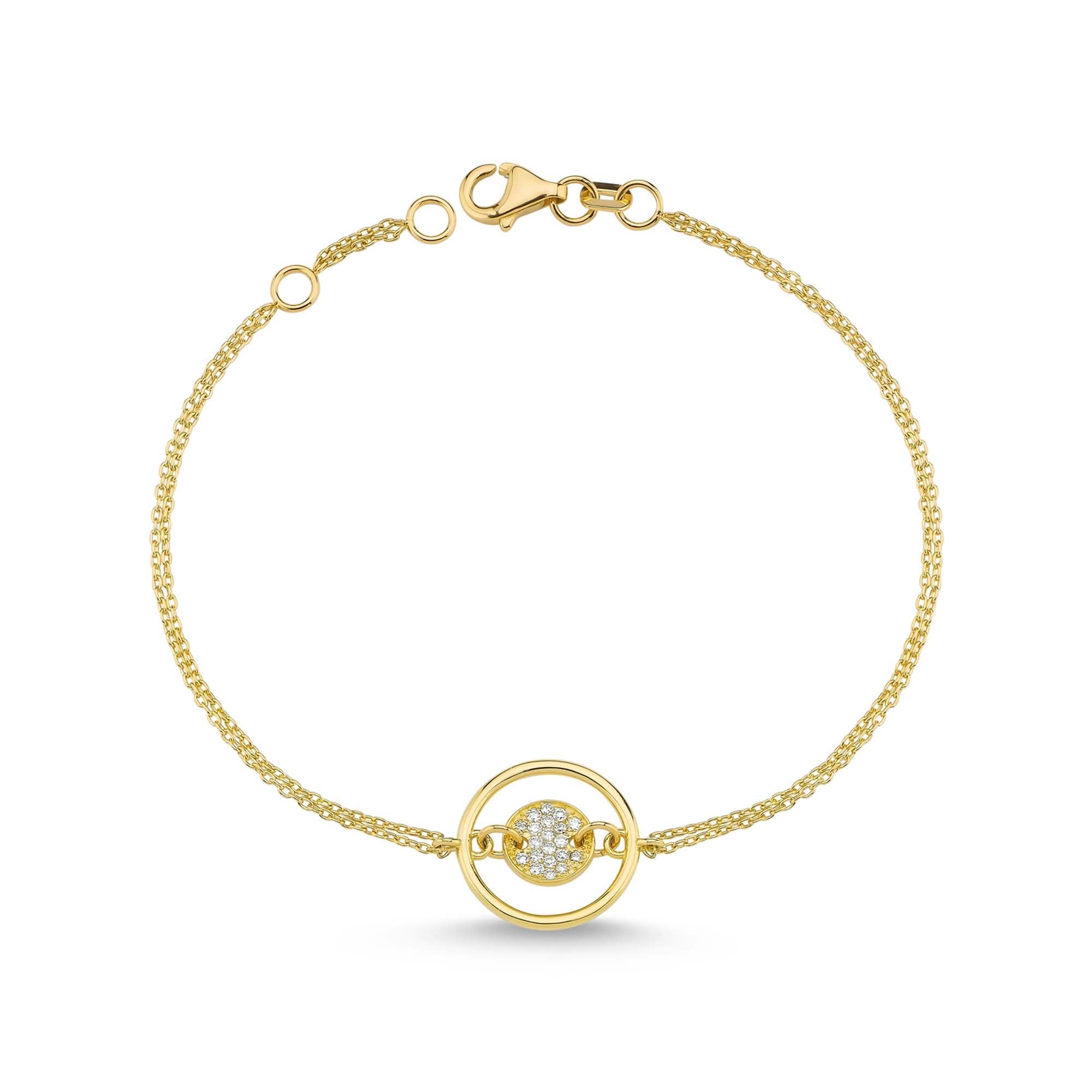 Delicate Pave Diamond Bracelet with 2 Circle in Gold