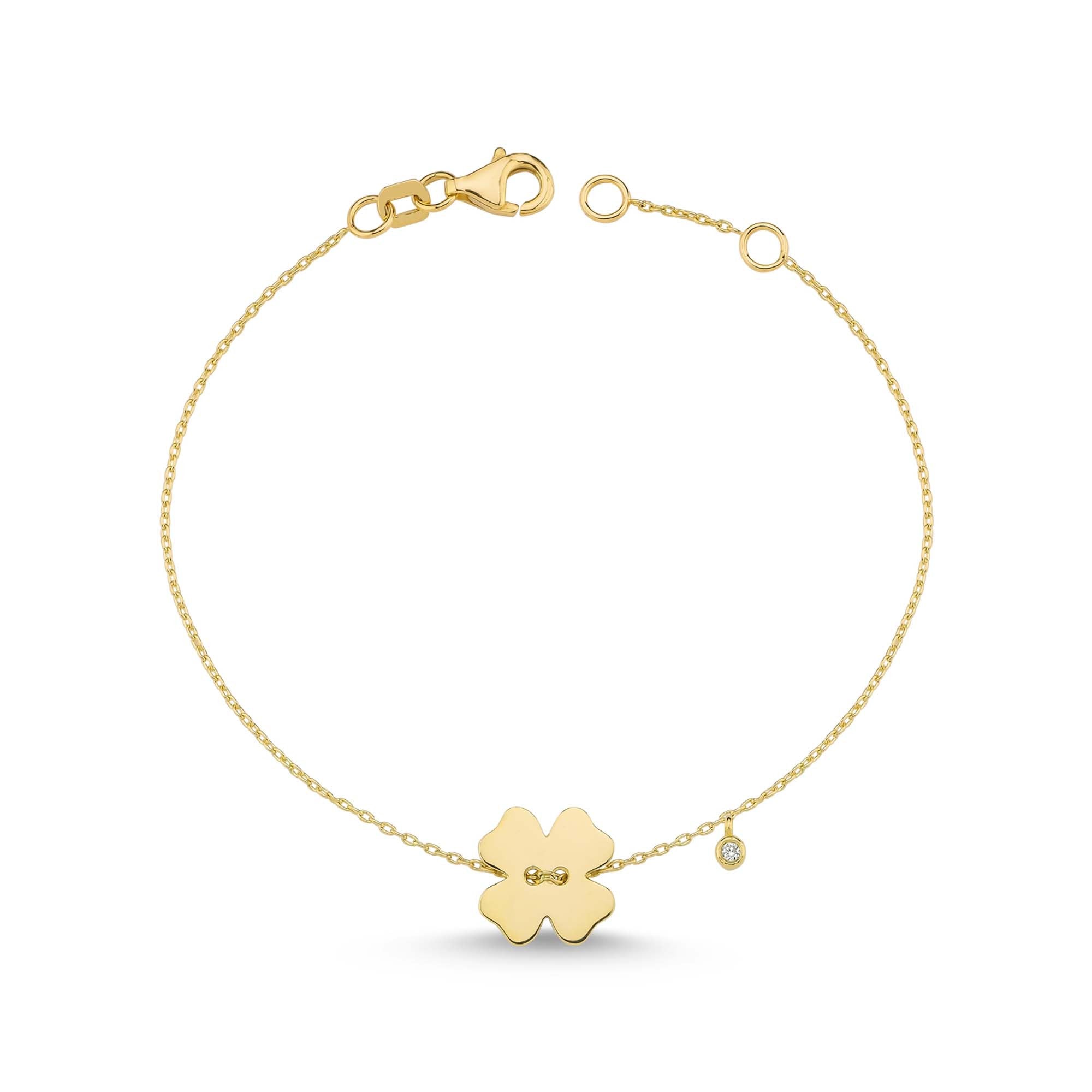 Delicate Shamrock Charm Bracelet with Bezel Diamond Chain