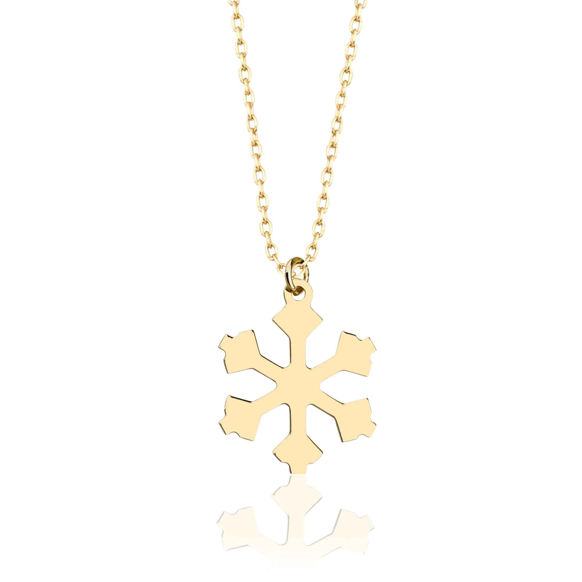 Delicate Snowflake Winter Charm Necklace in Real Gold