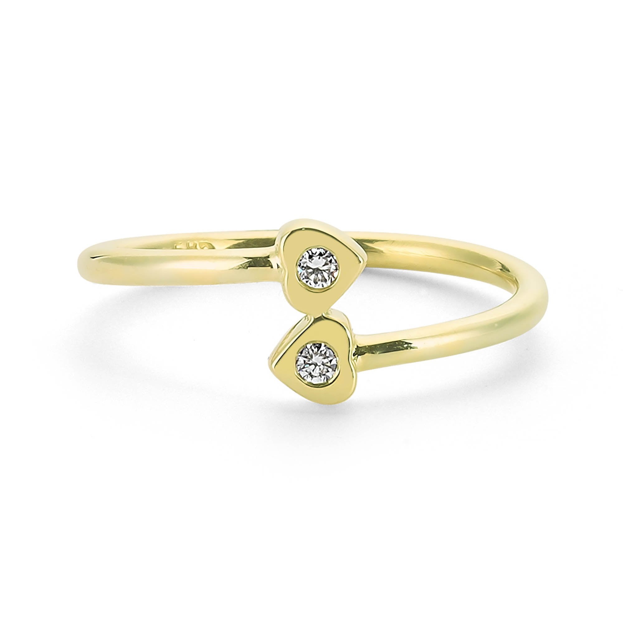Delicate Twin Heart Diamond Bypass Ring