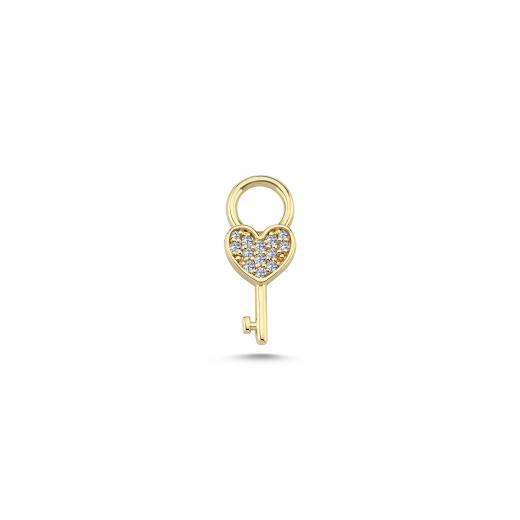 Diamond Heart and Key Charm