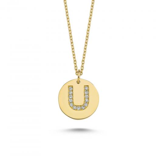 Diamond Initial U Pendant Necklace in 14k Gold