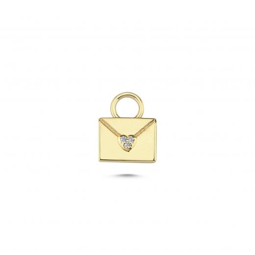 Diamond Letter Envelope Charm with Heart
