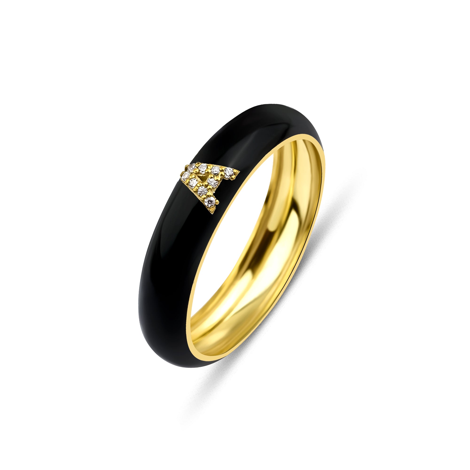 Diamond and Enamel Personalized Initial Letter Stack Ring in Solid Gold