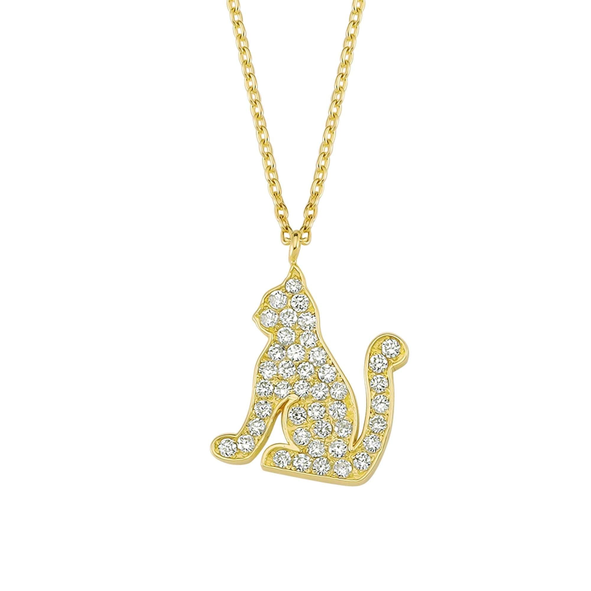 Diamond Cat Pendant Necklace in Gold