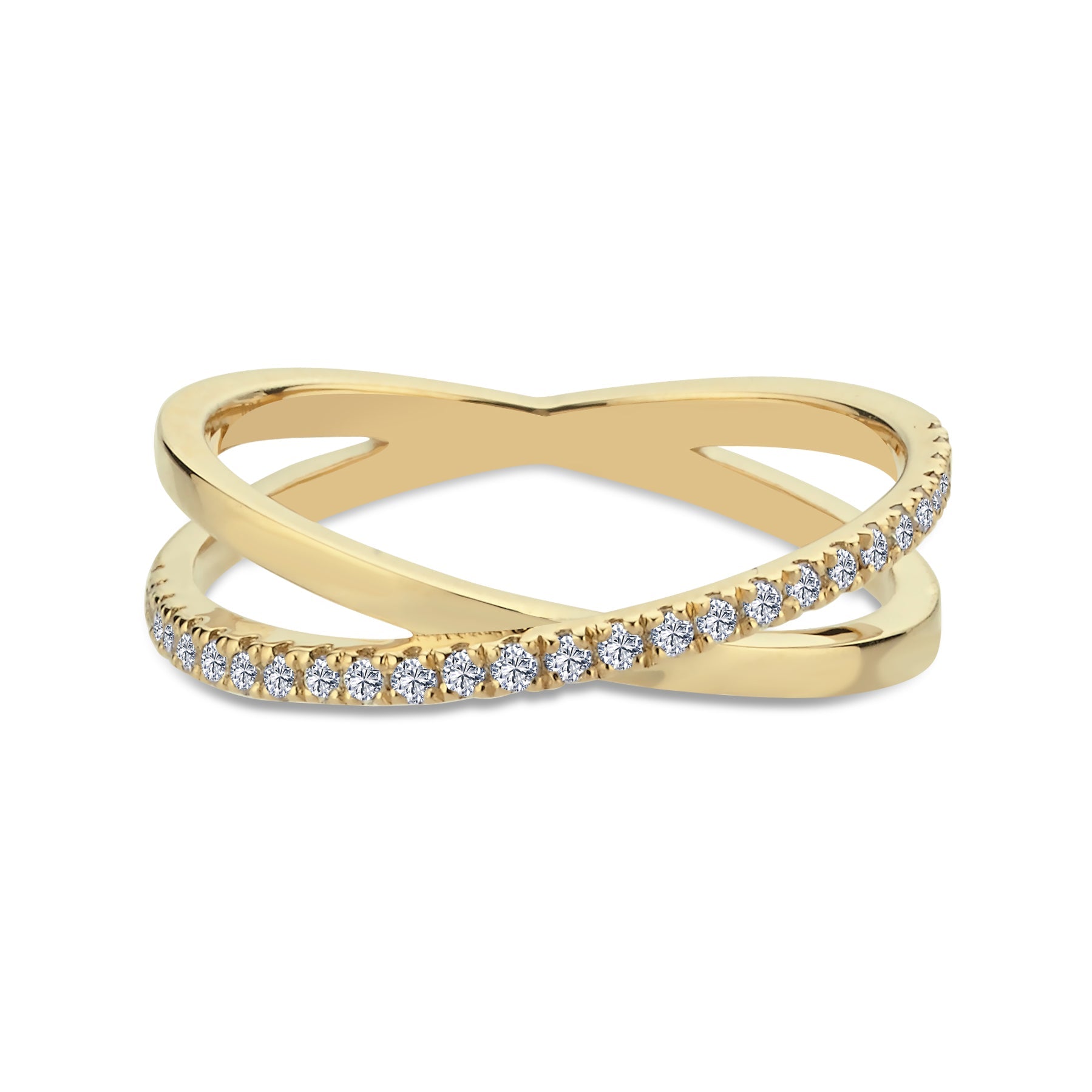 Diamond Crossover Ring in Solid Gold