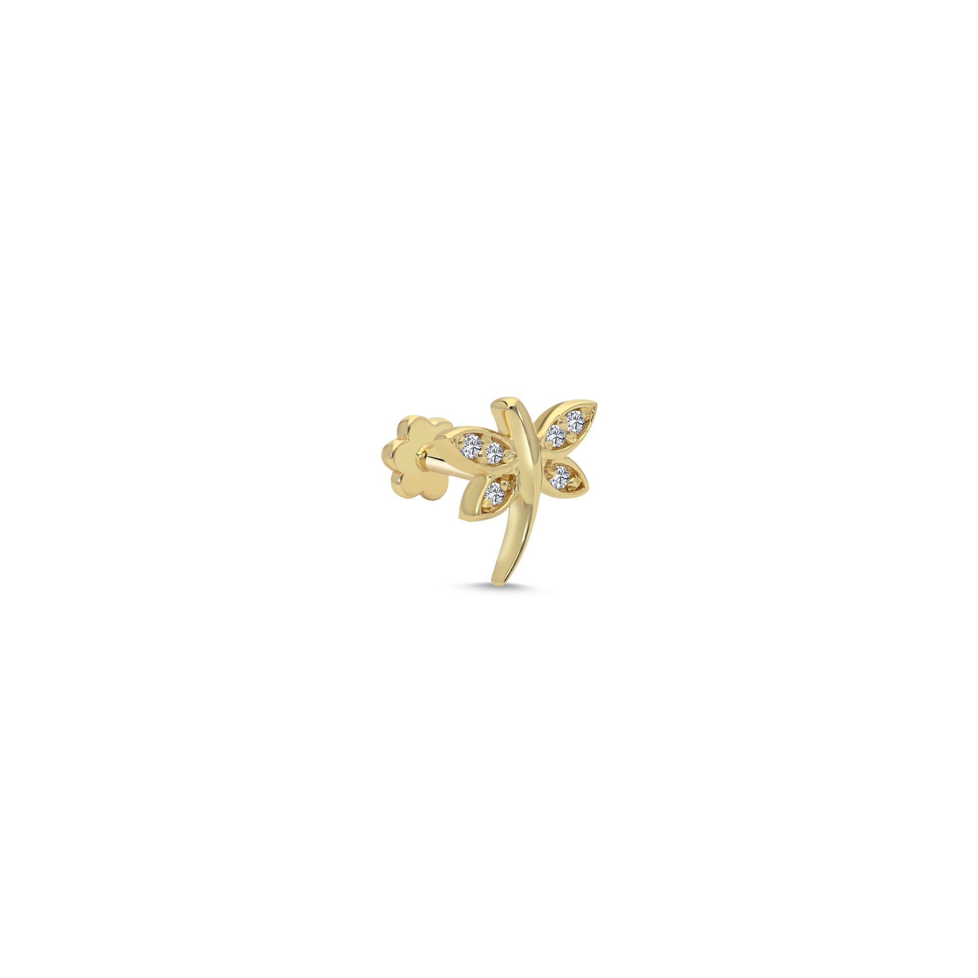 Diamond Dragonfly Tragus Earring in Gold