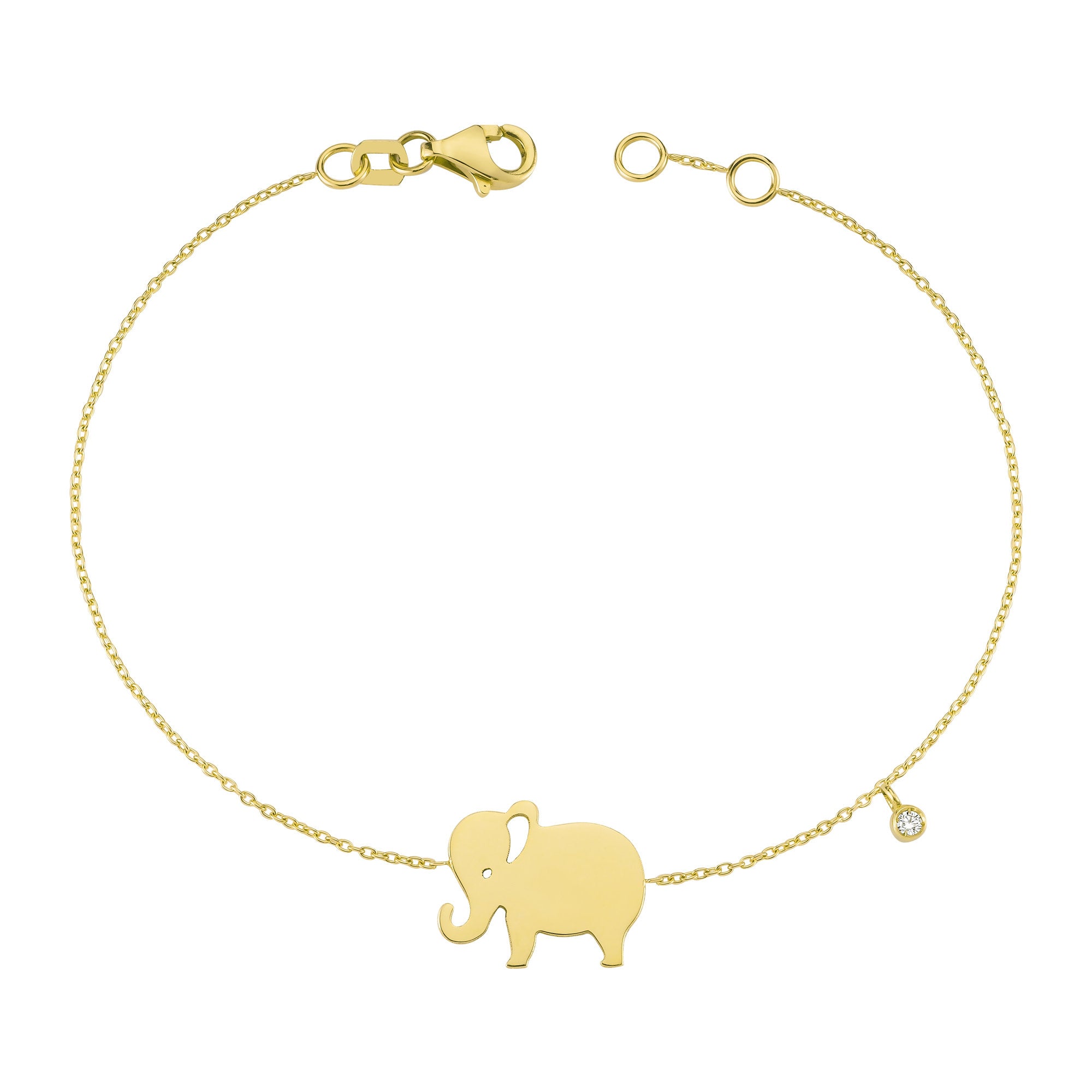 Diamond Elephant Charm Bracelet in Gold for Women