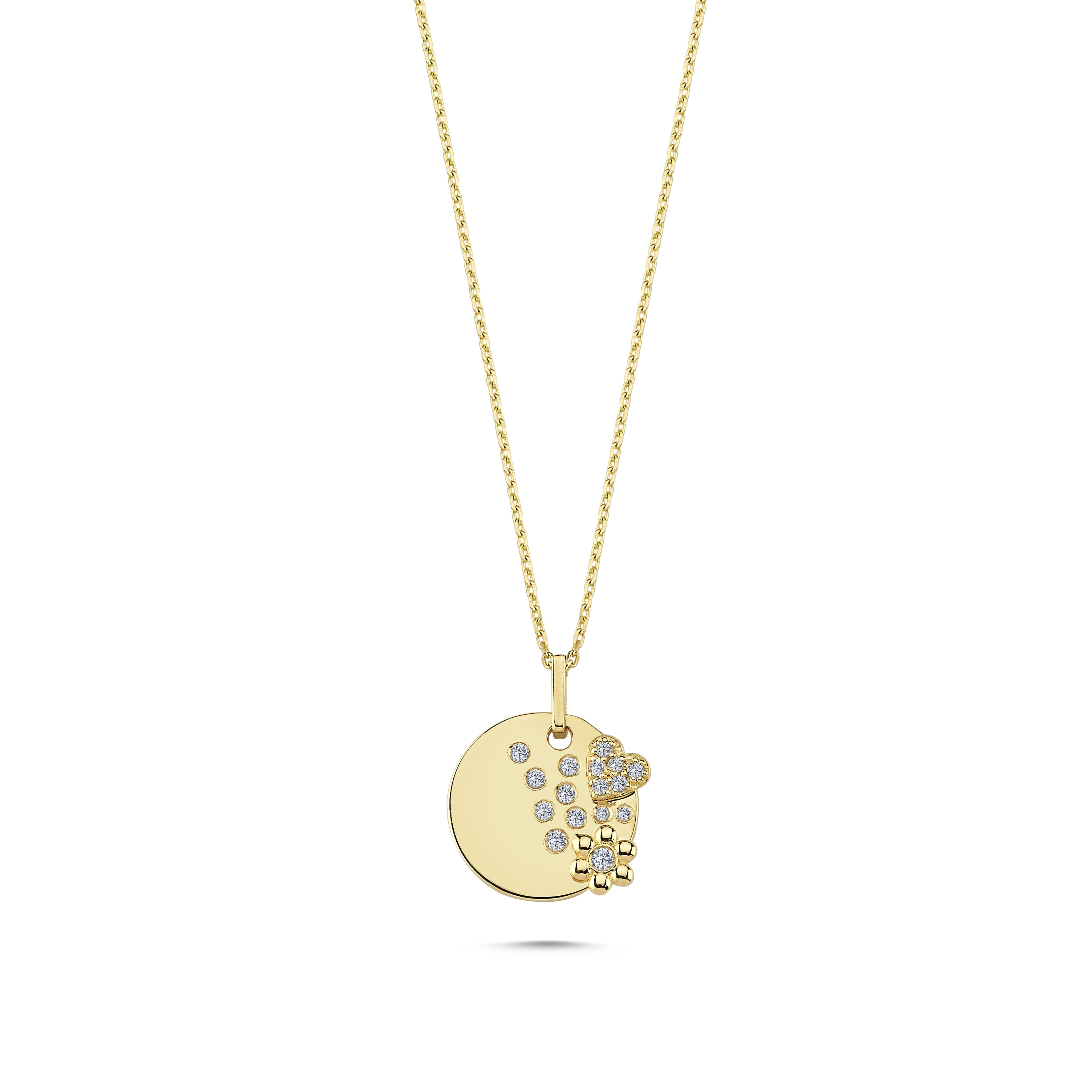 Diamond Heart and Flower Round Necklace
