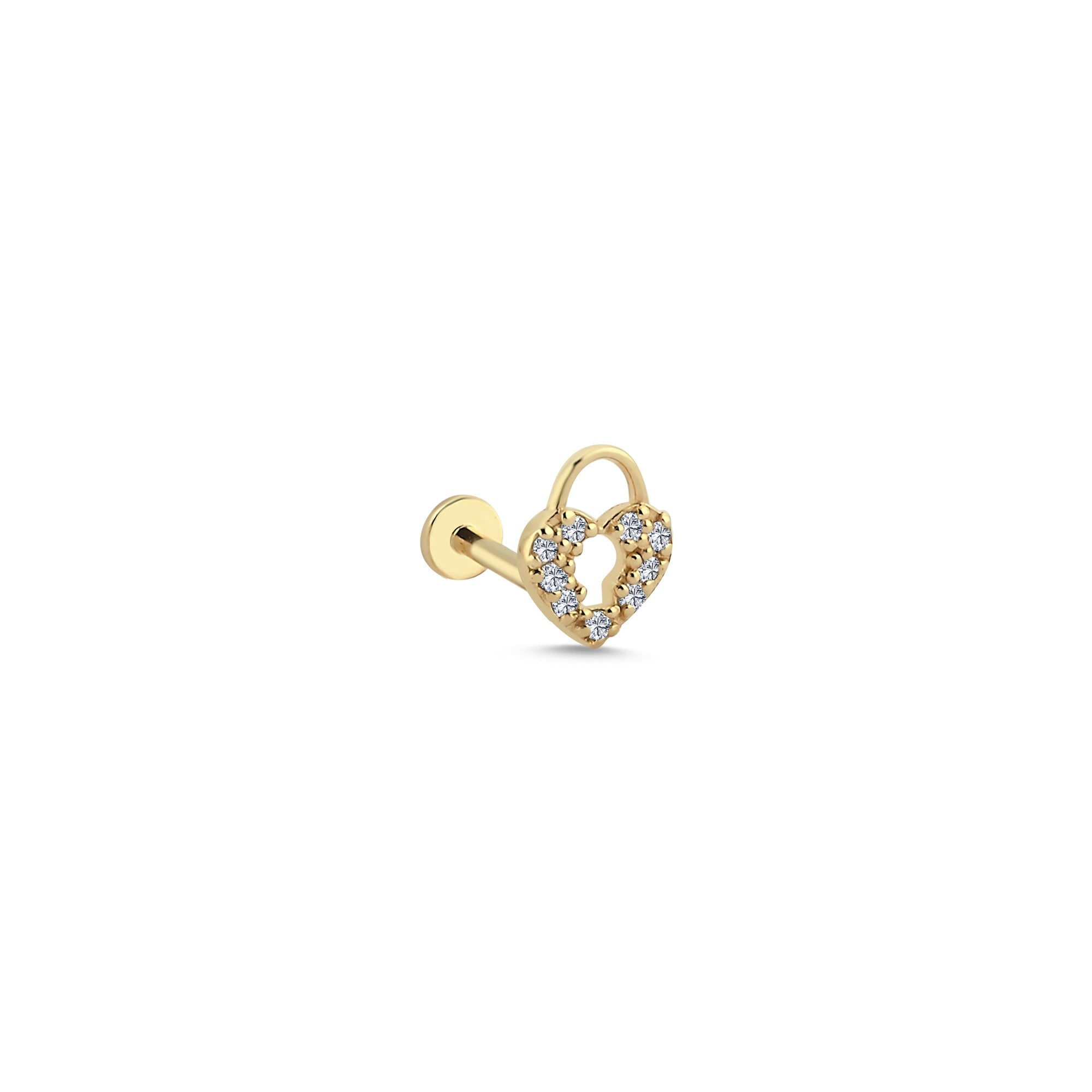 Diamond Heart and Lock Tragus Earring