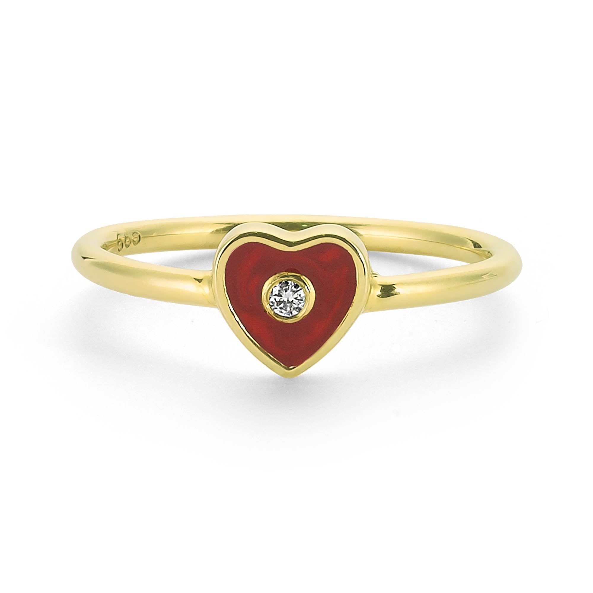 Diamond Heart Ring with Red Enamel