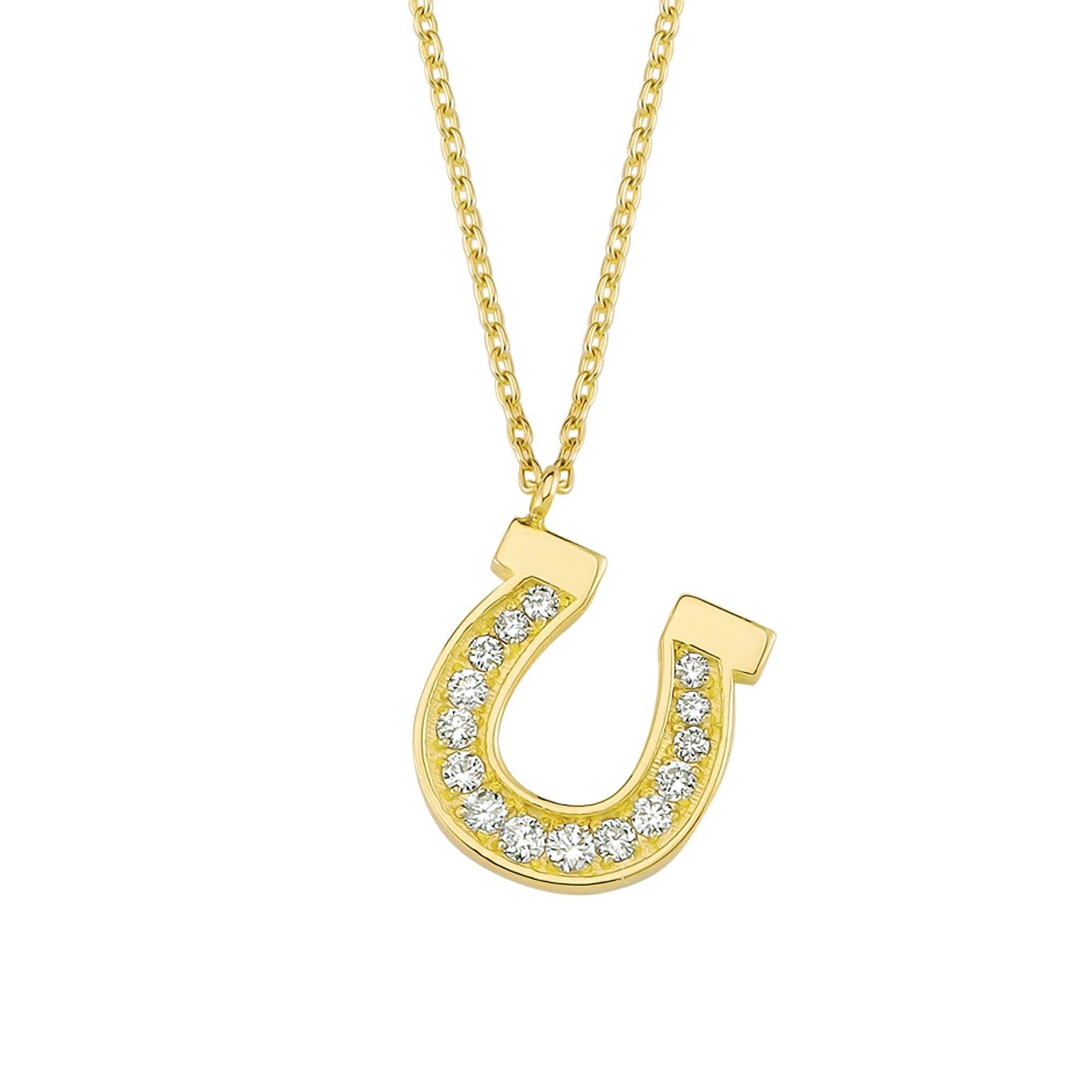 Diamond Horseshoe Good Luck Pendant Necklace in Gold