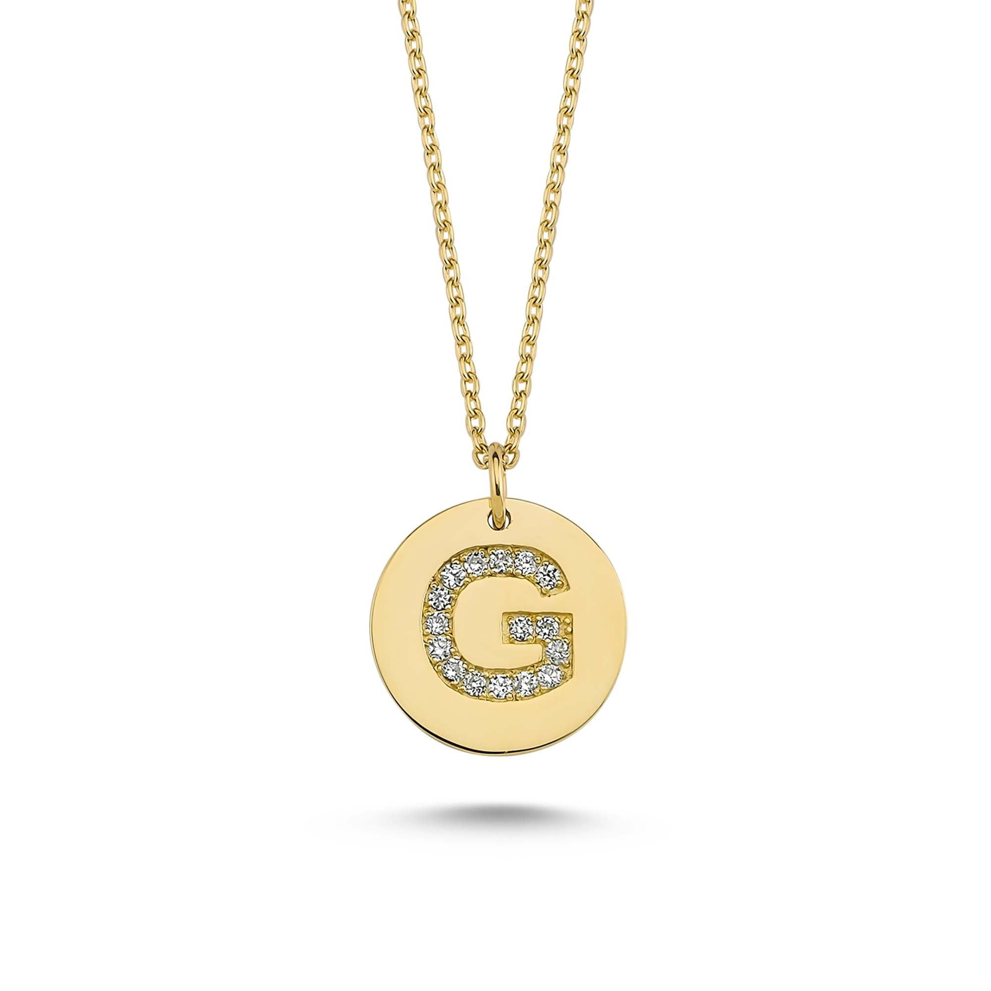 Diamond Initial G Pendant Necklace in Solid Gold