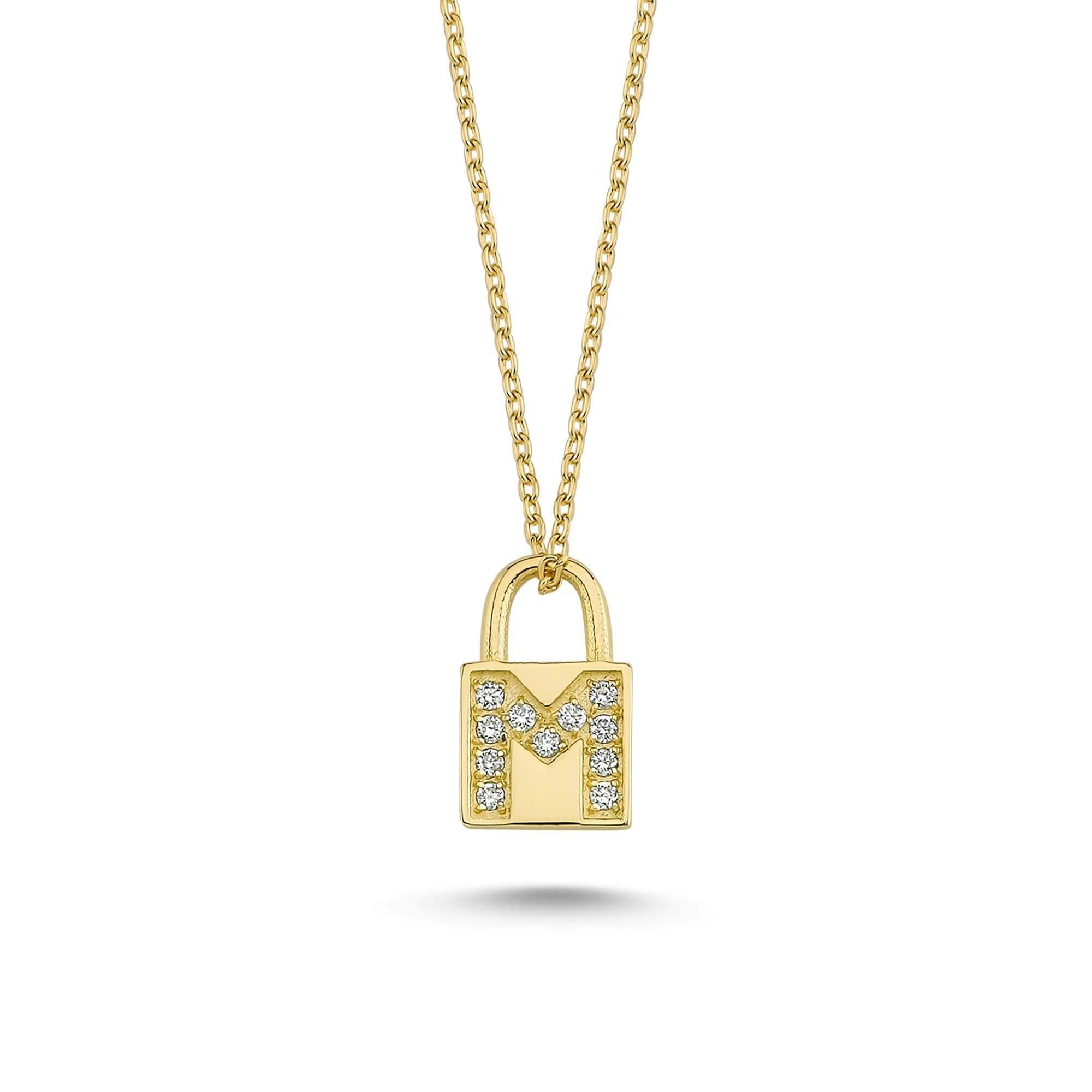 Diamond Initial M Necklace in 14k Gold