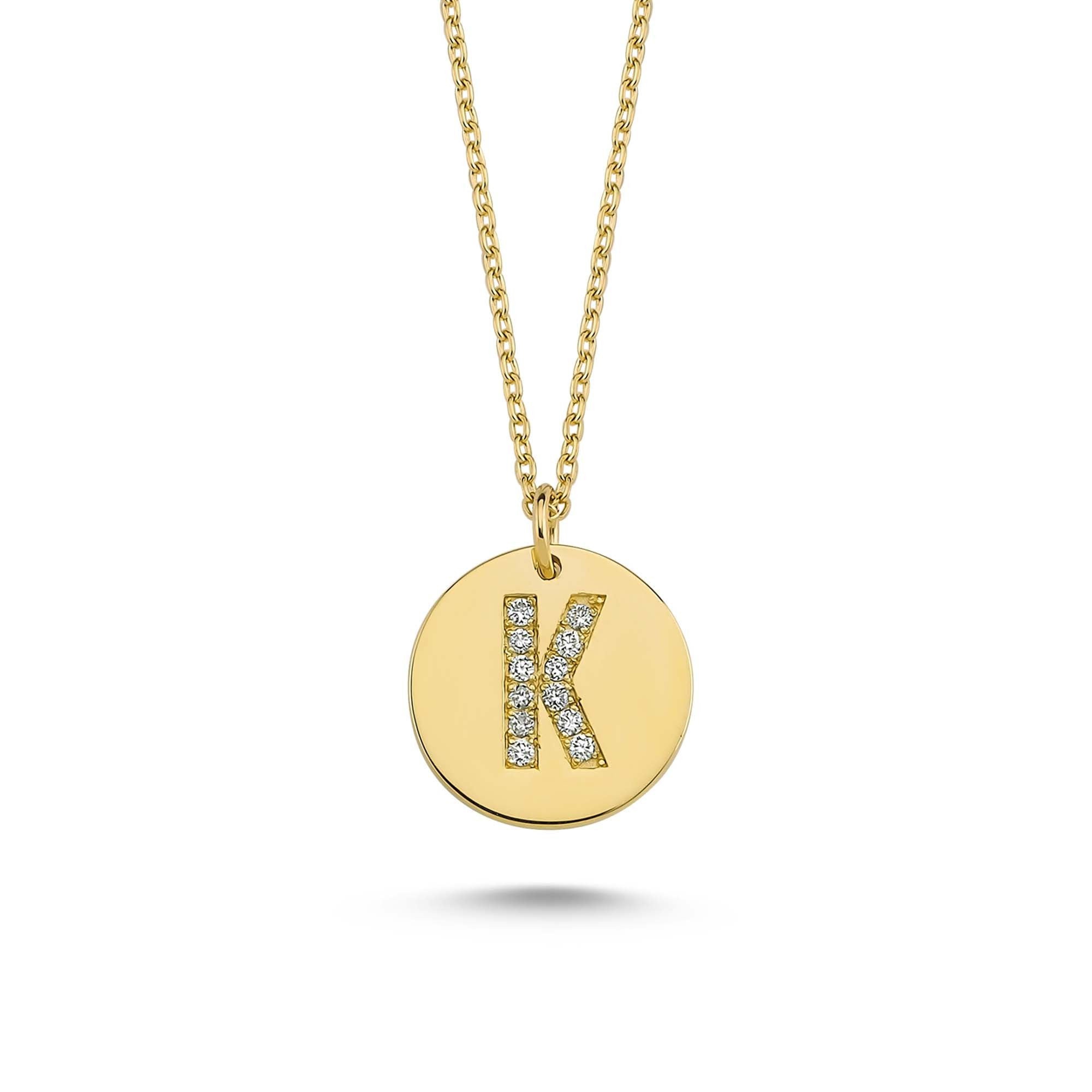 Diamond Letter K Pendant Necklace with Diamond in Gold