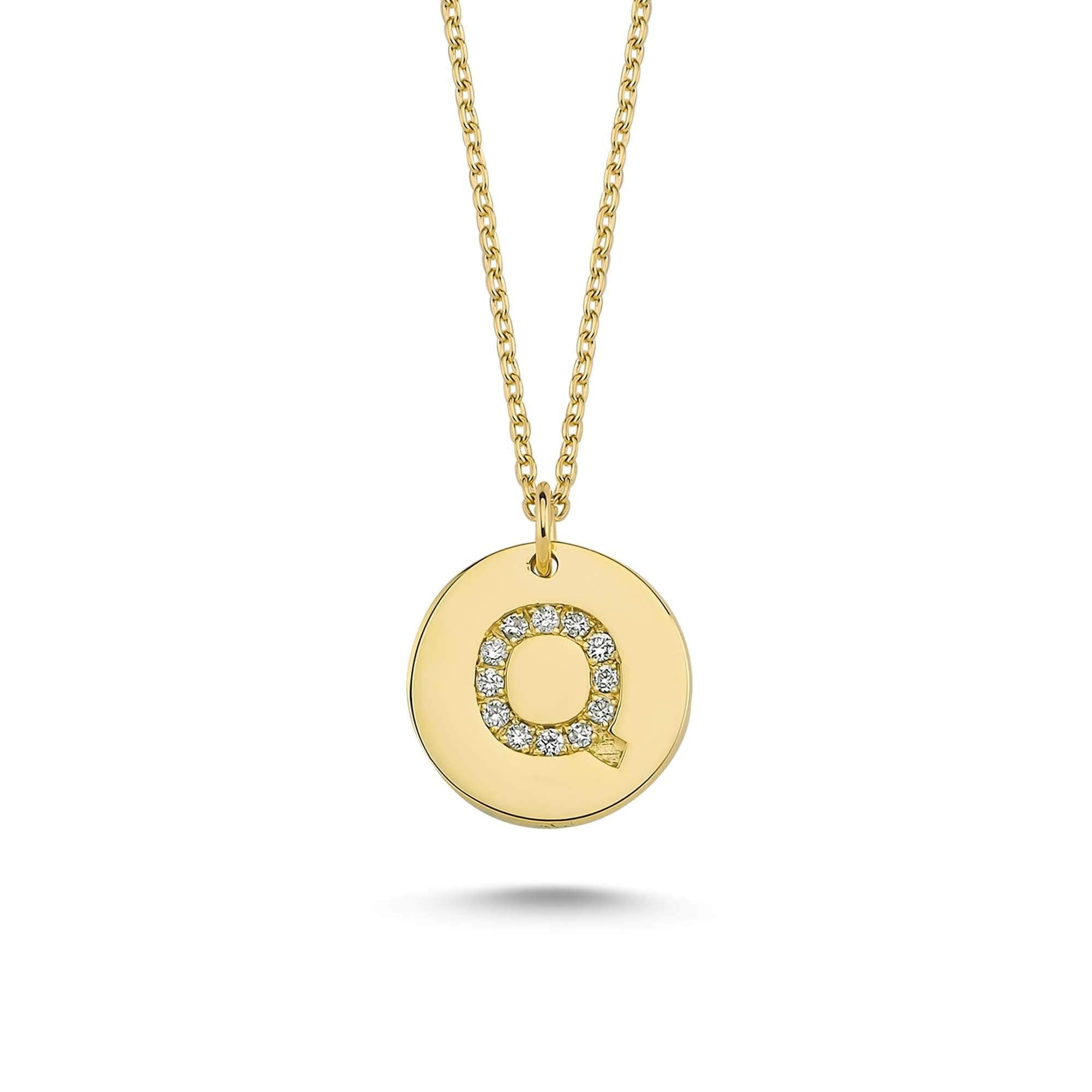 Diamond Letter Q Pendant Necklace in 14k Gold