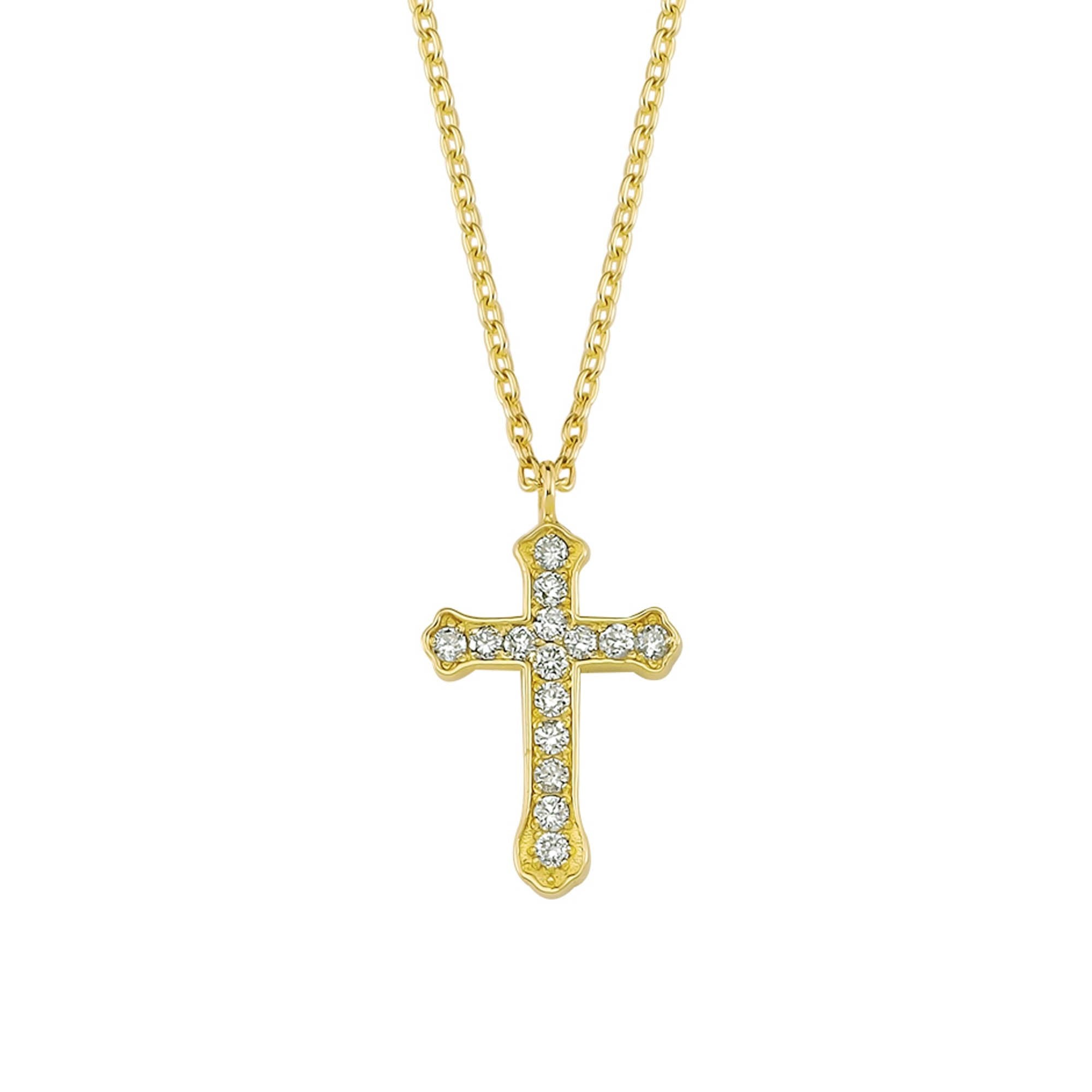 Diamond Orthodox Cross Pendant Neklace in Real Gold