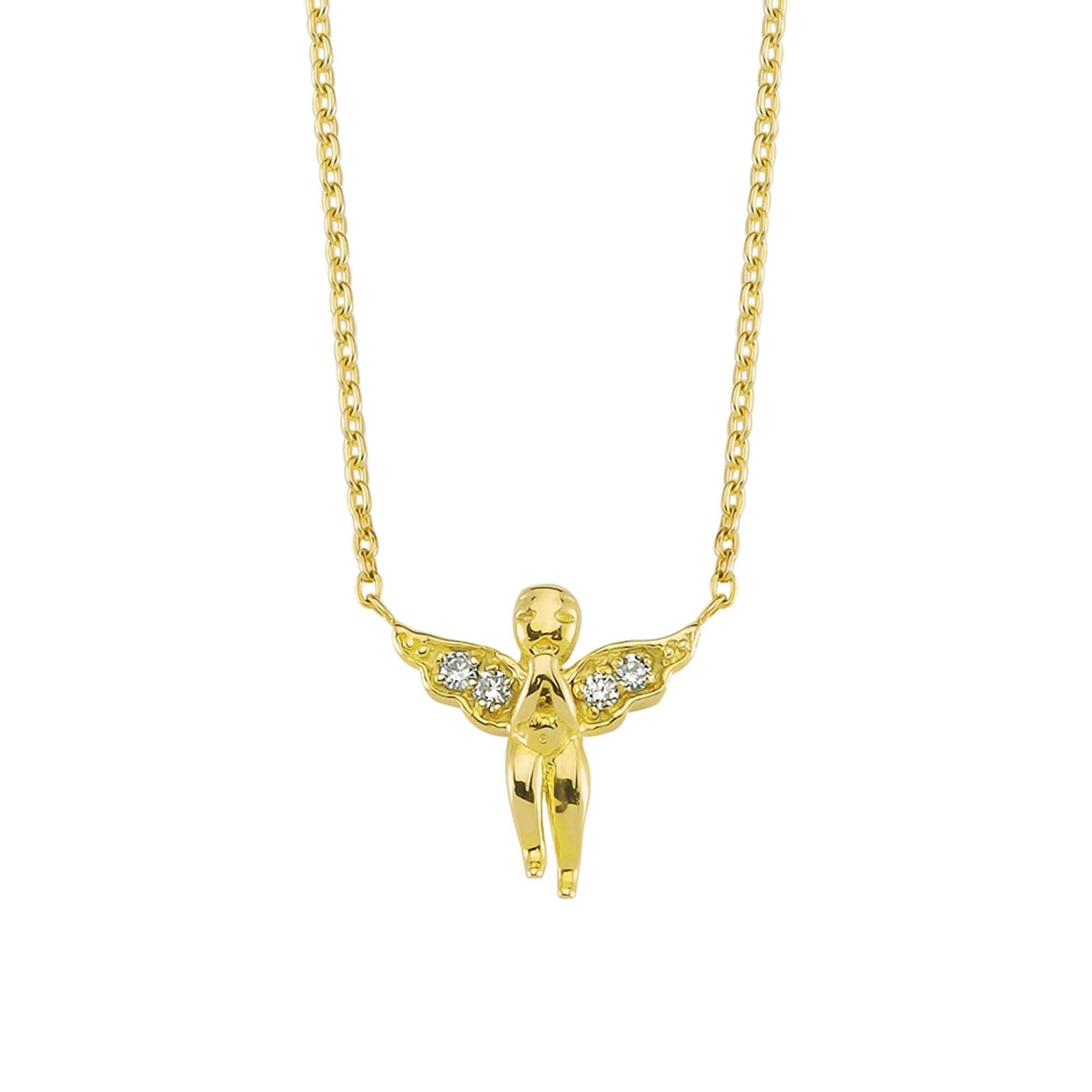 Diamond Praying Angel Charm Necklace in Gold