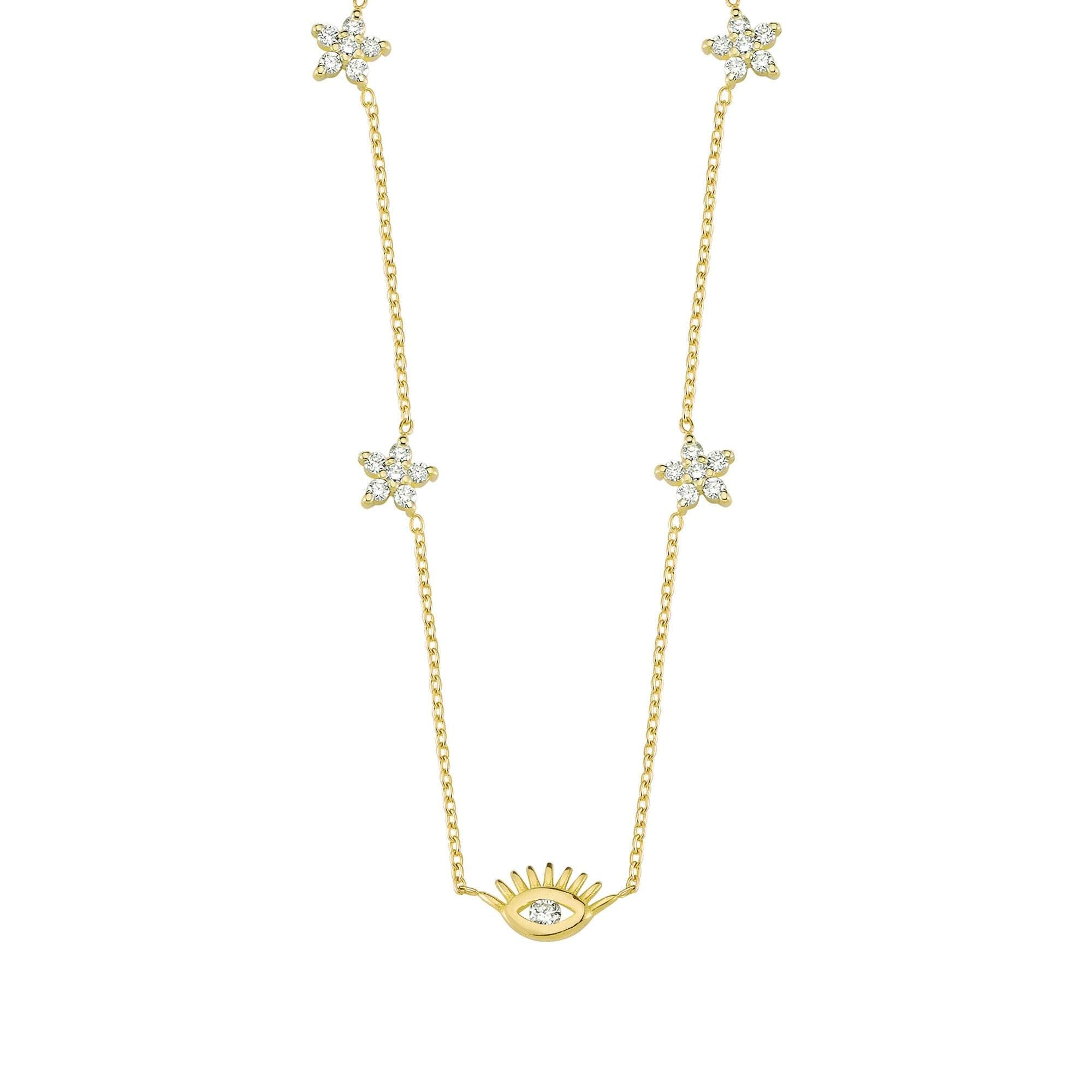 Diamond Protection Necklace with Tiny Star Charm in Gold