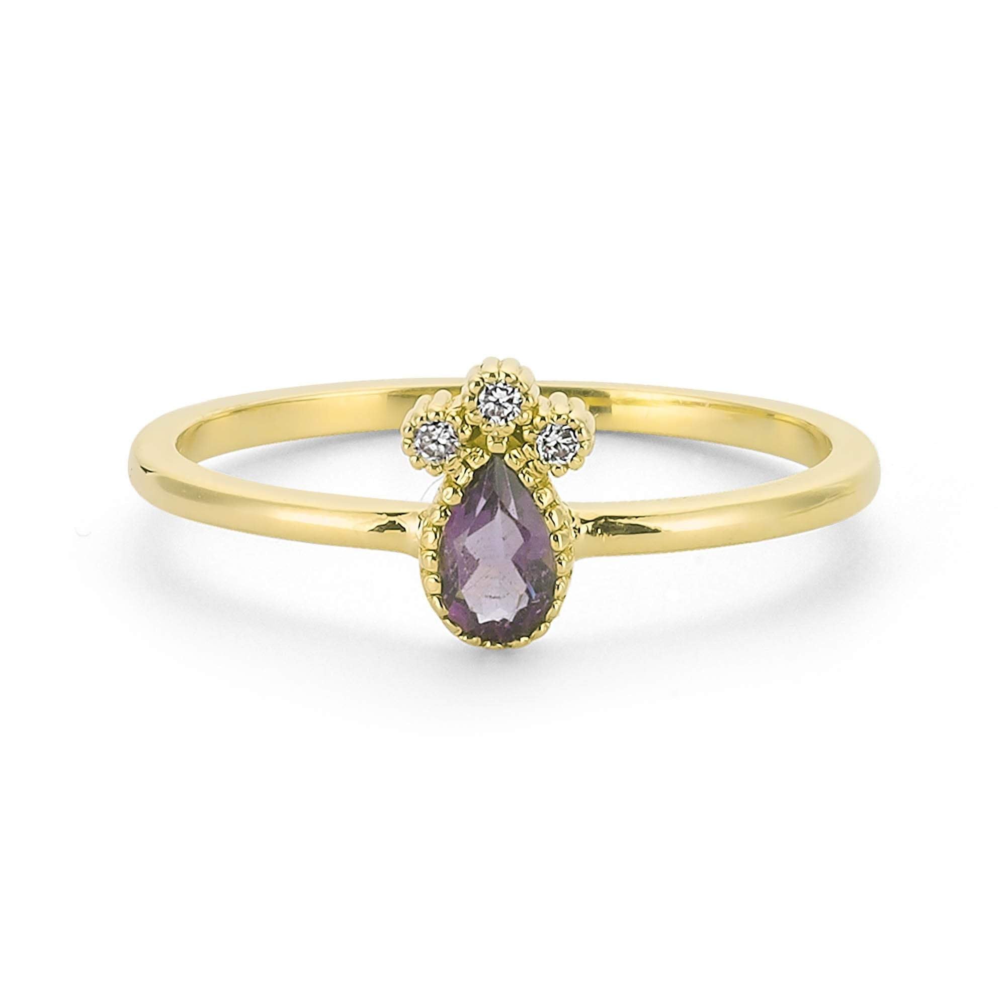 Diamond Stacking Ring with Pear Shaped Amethyst