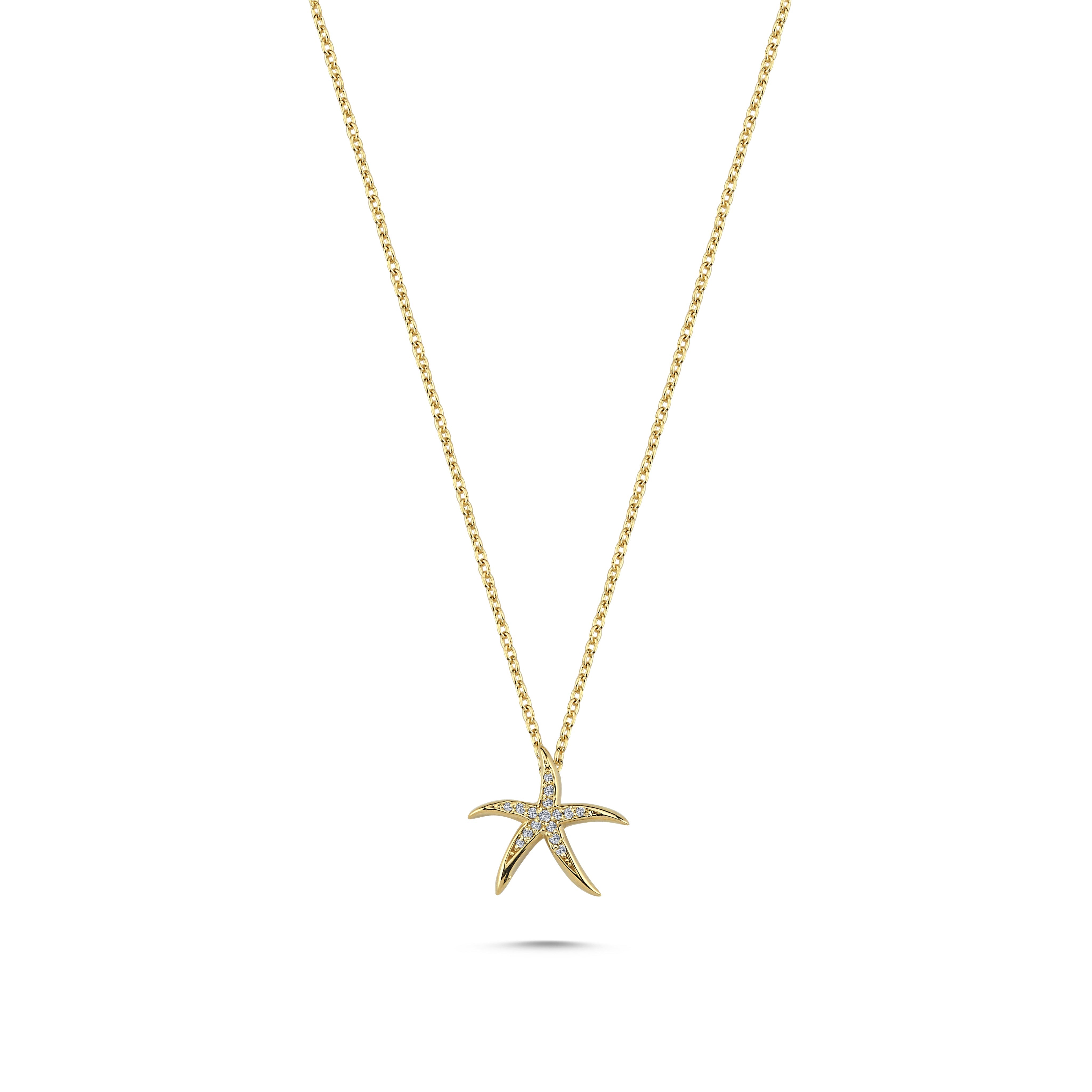 Diamond Starfish Necklace in 14k Gold