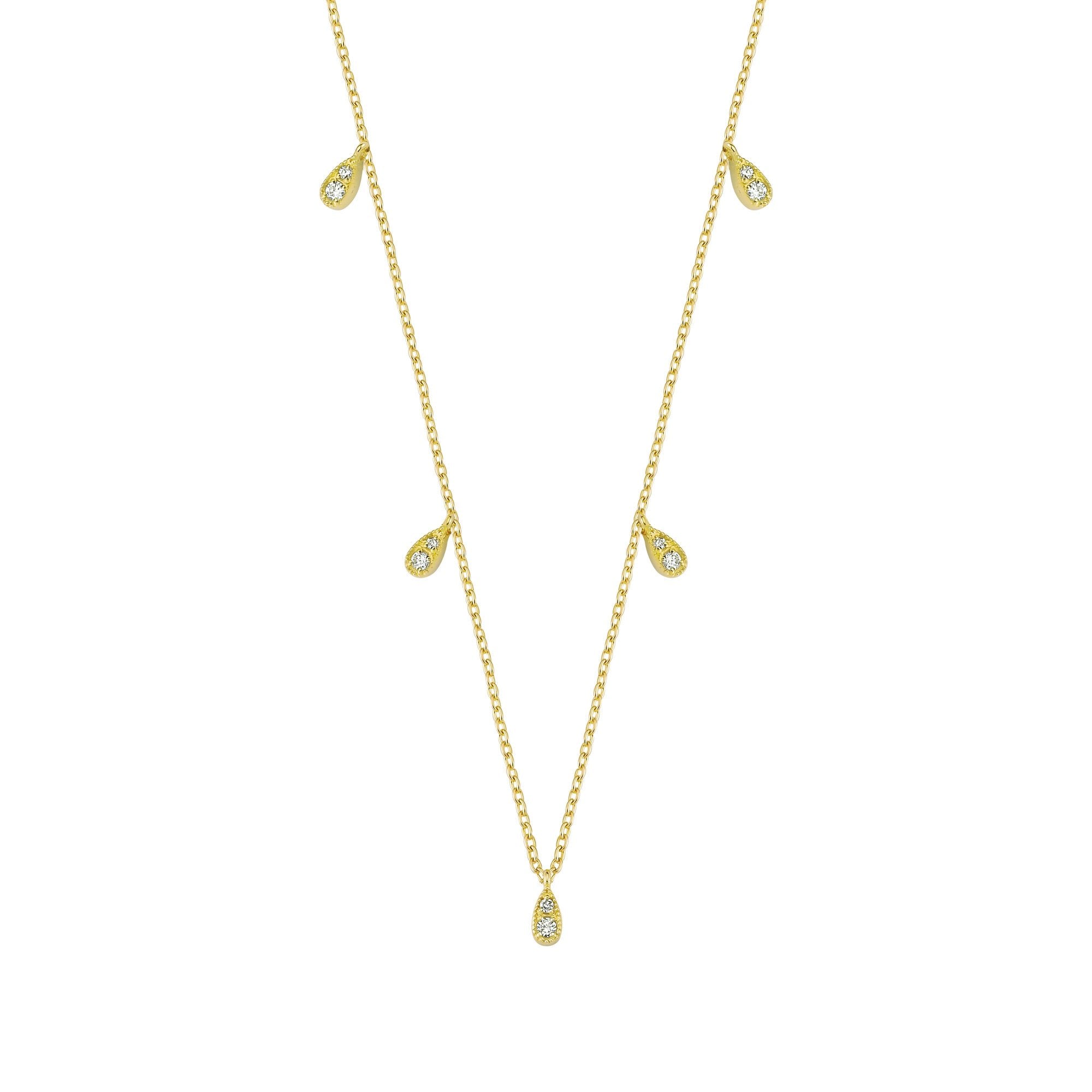 Diamond Station Choker Necklace with Small Pear Shape Charm