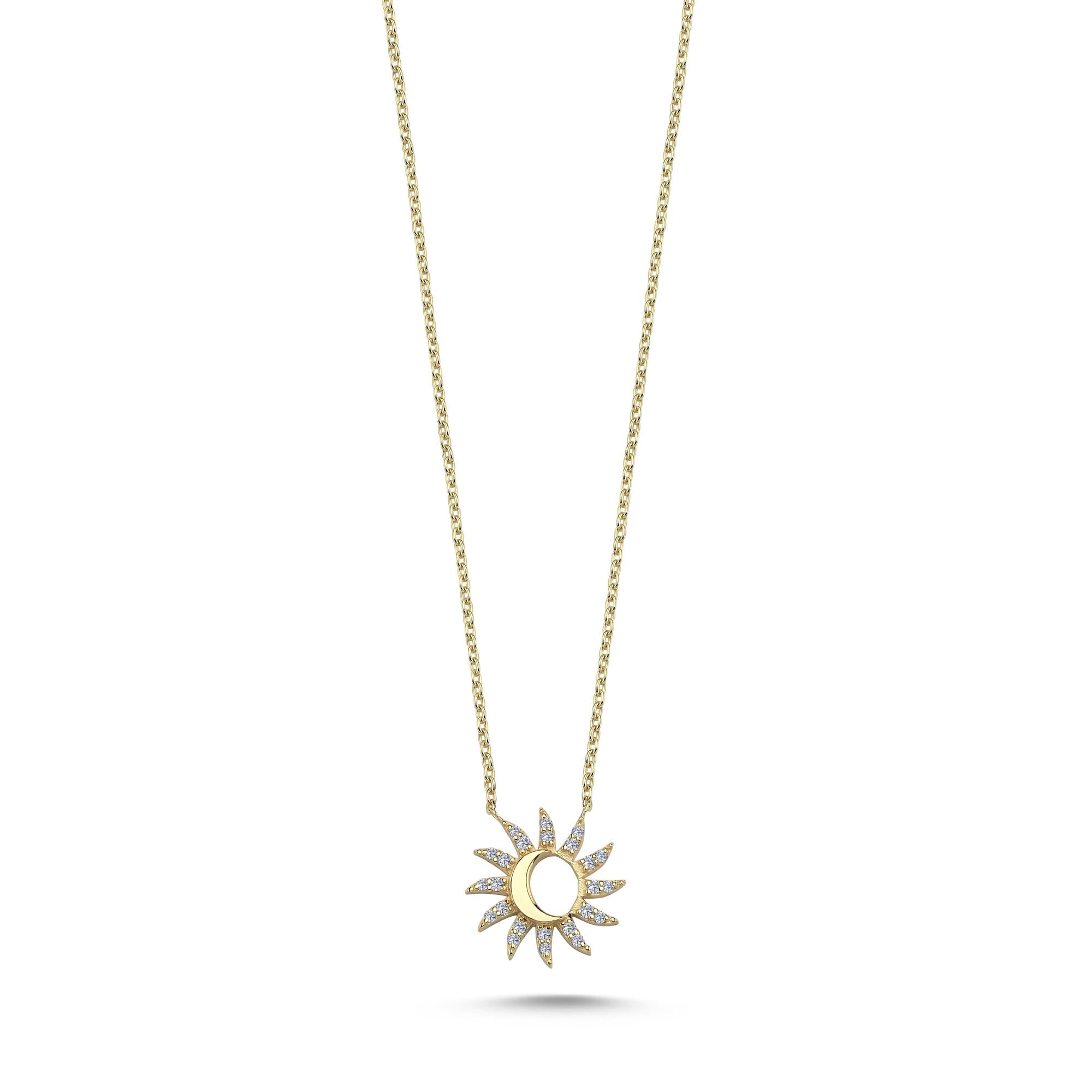 Diamond Sun Necklace in 14k Gold