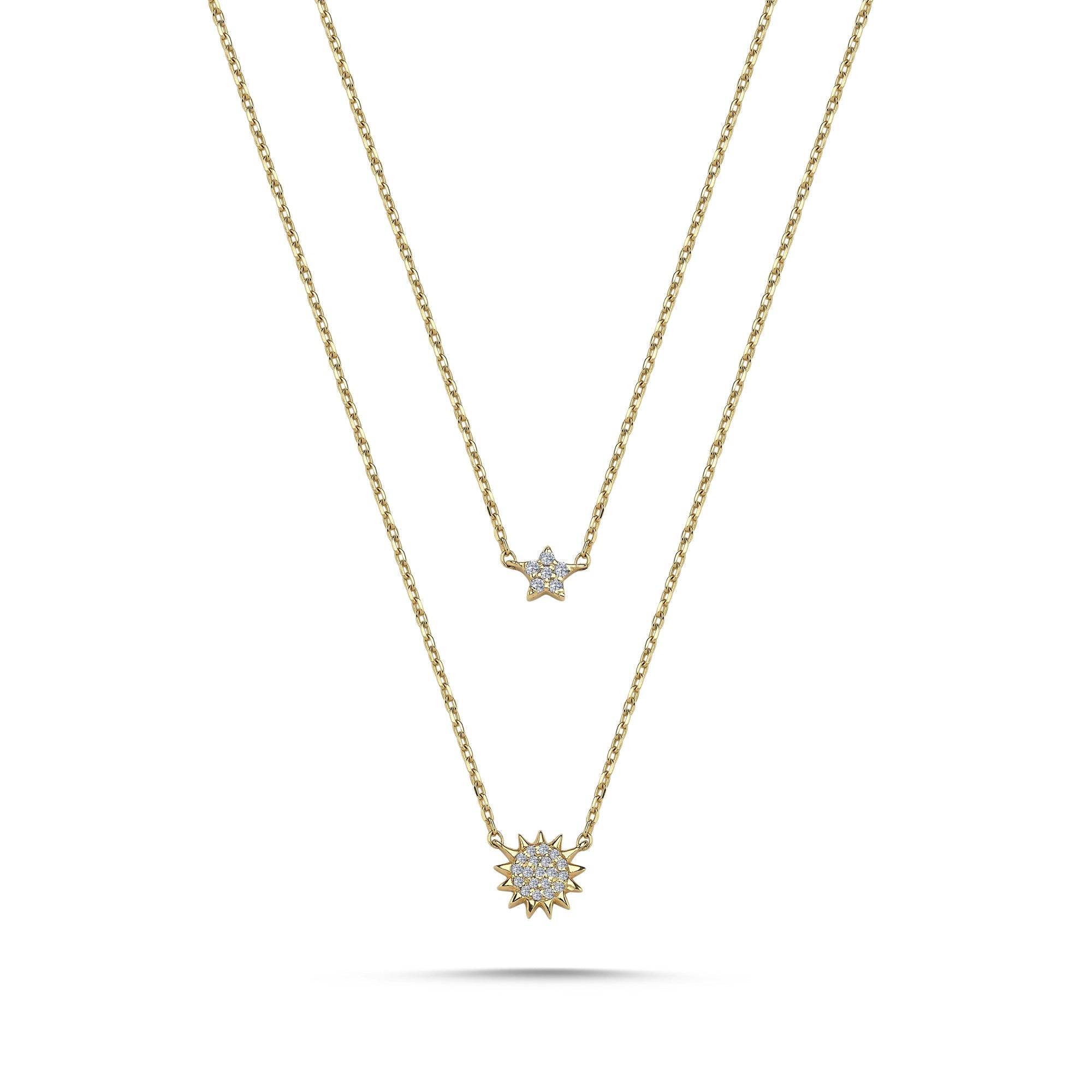 Diamond Sun & Star Necklace with 2 Strand