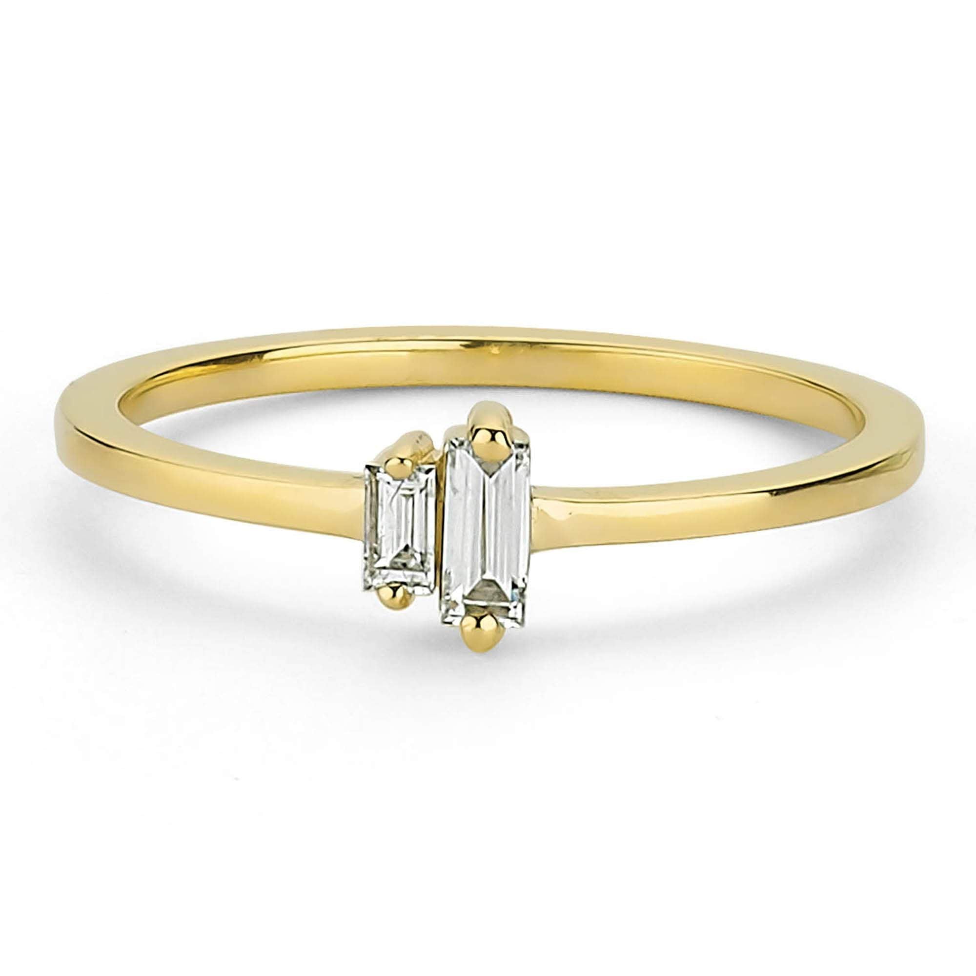 Double Baguette Diamond Ring in Solid Gold